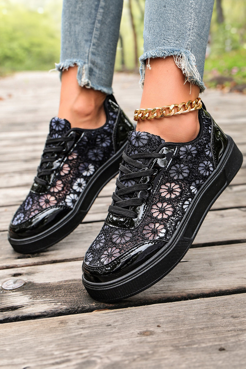 White Sheer Floral Lace Slip On Casual Sneakers