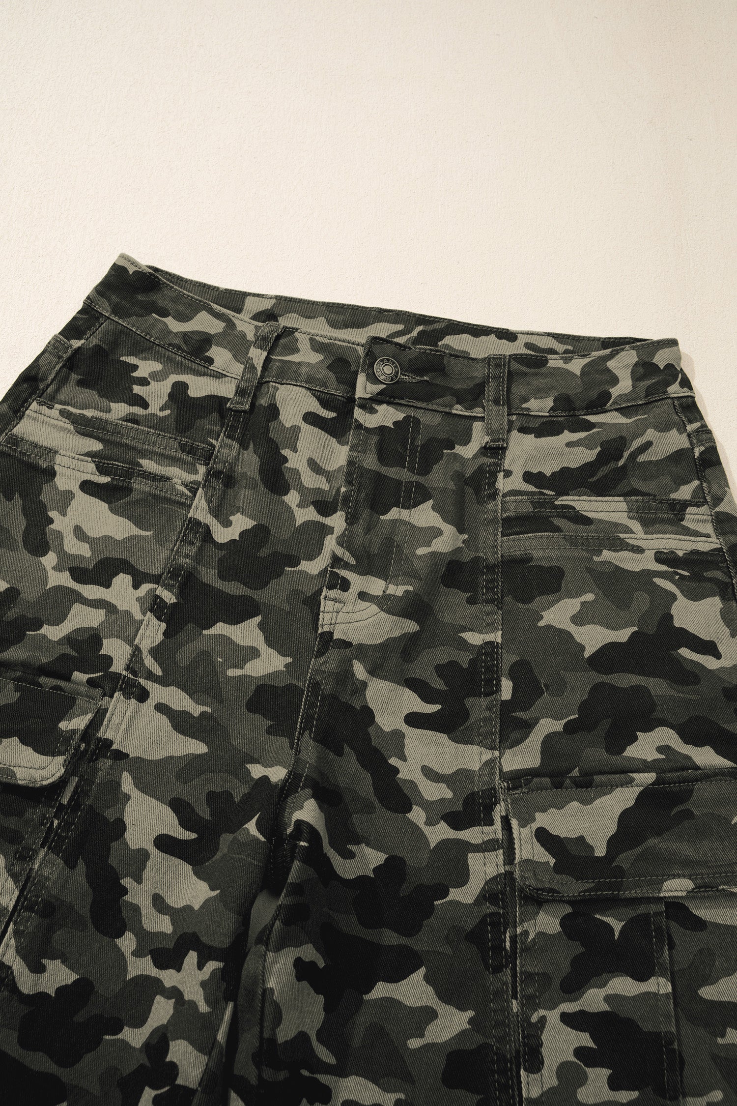 Green Camouflage Print Multi Pocketed Womens Denim Pants