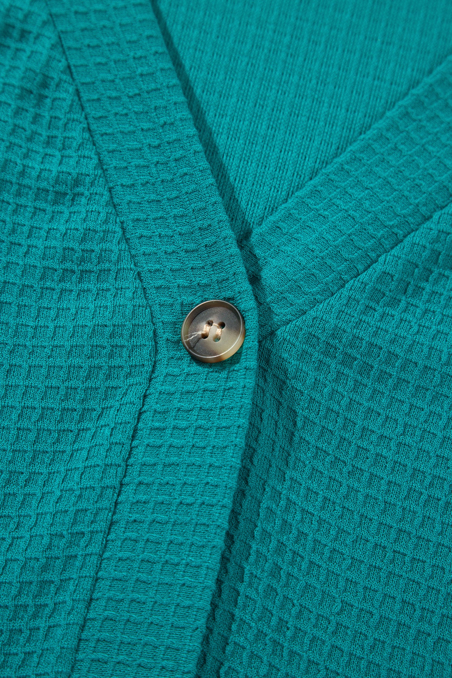 Lapis V Neck Waffle Textured Button Front Tunic Long Sleeve Plus Size Cardigan