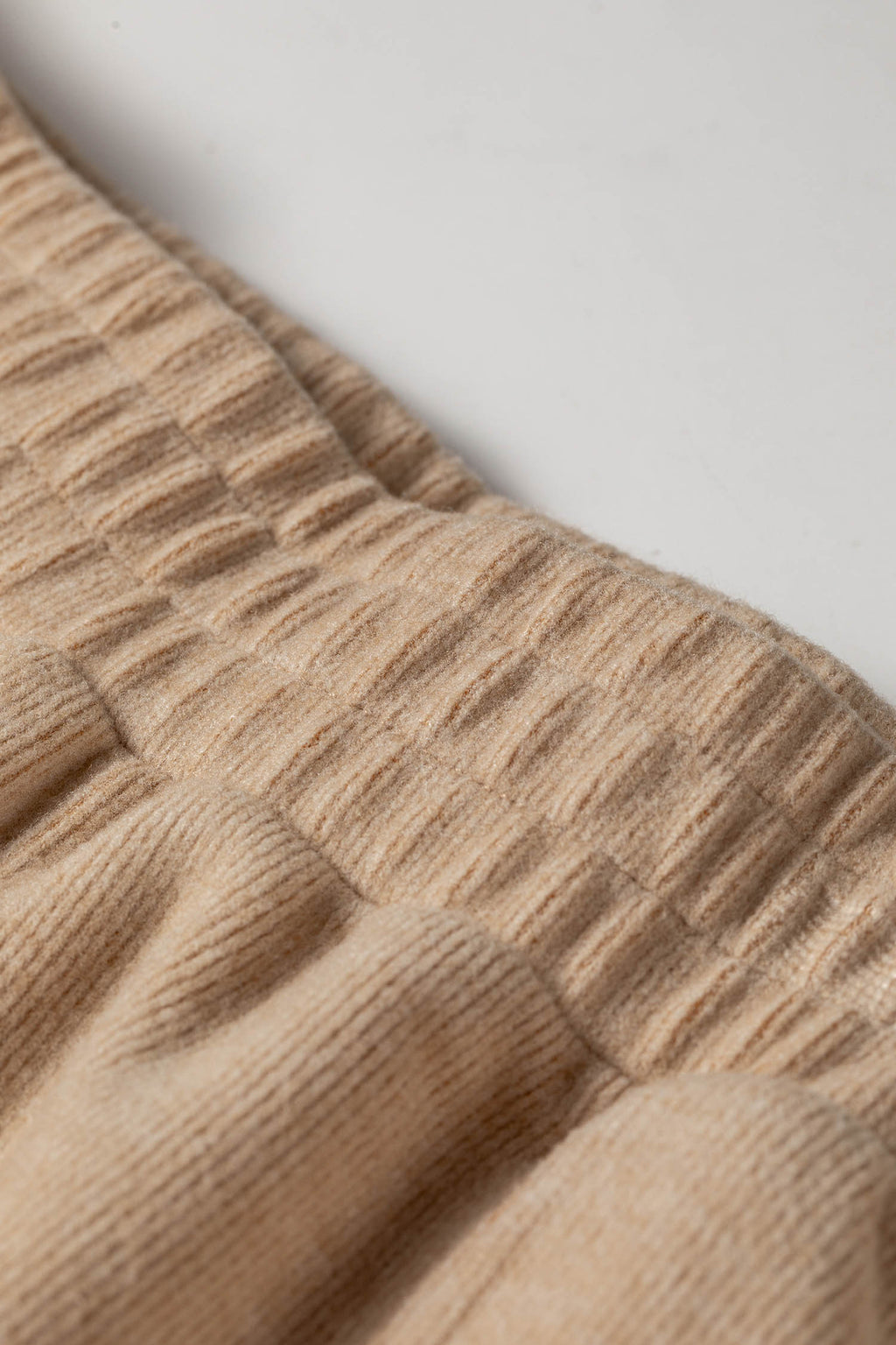 Light French Beige Short Sleeve Ribbed Top Wide Leg Pants Two Piece Set