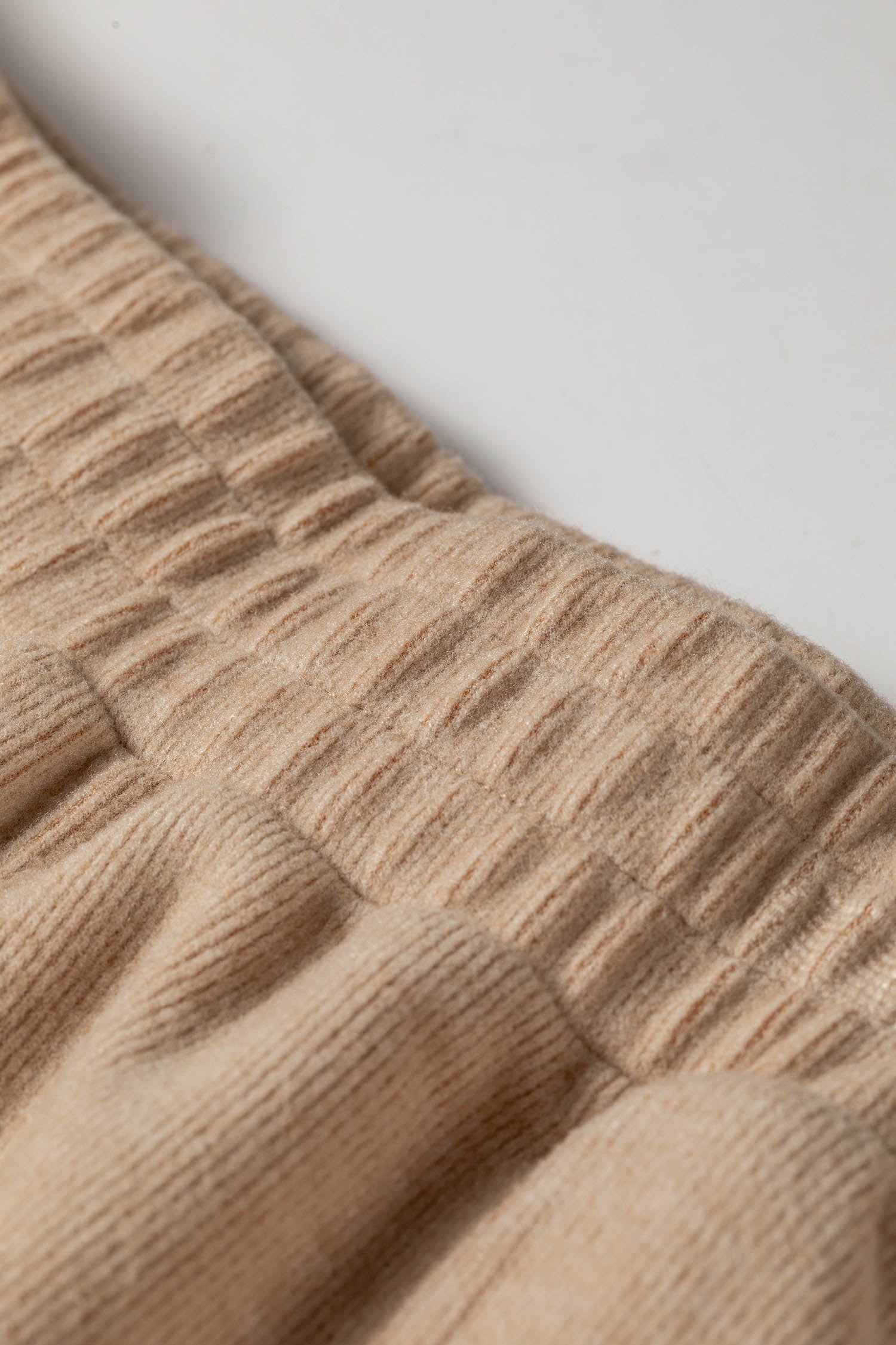 Light French Beige Short Sleeve Ribbed Top Wide Leg Pants Two Piece Set