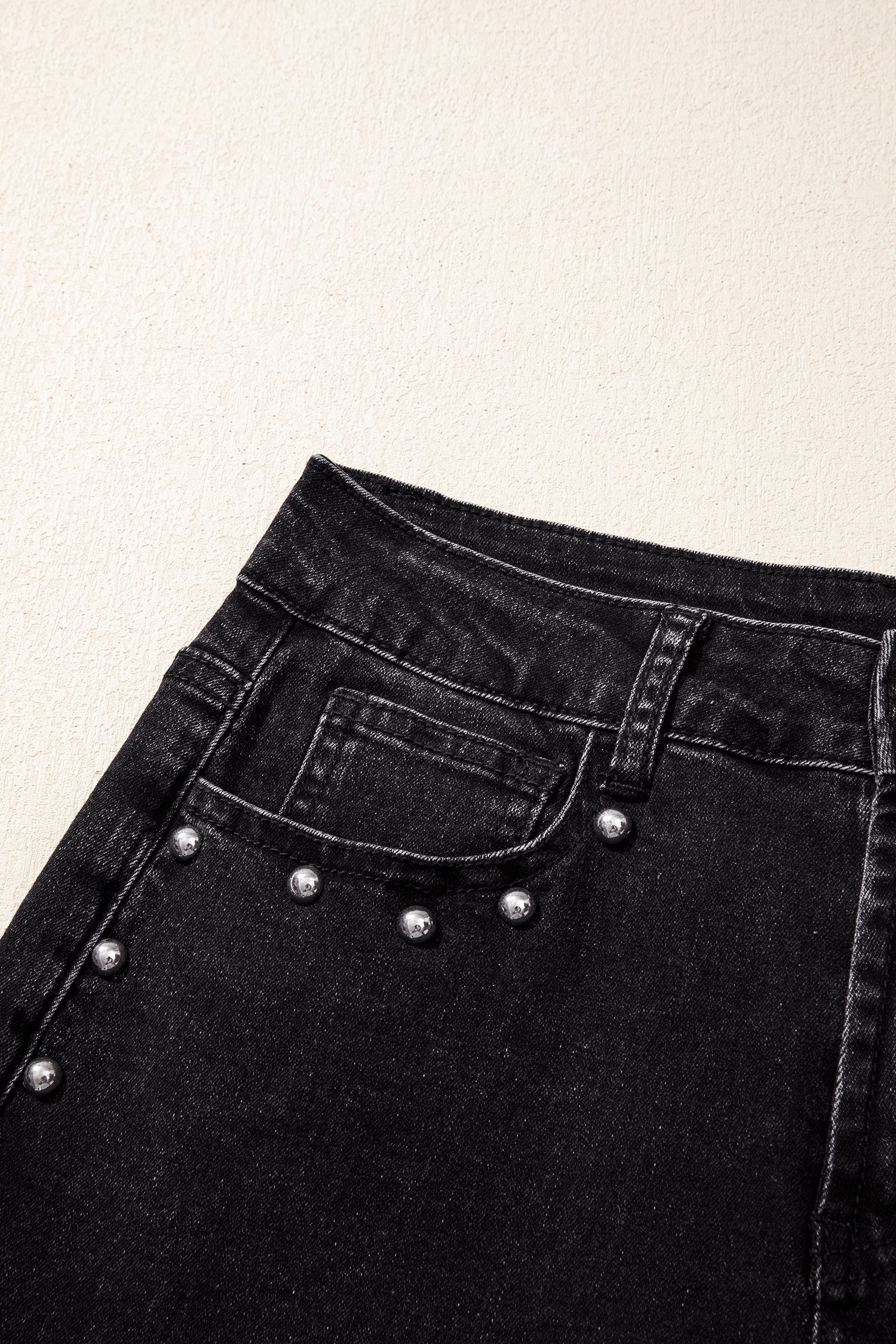 Navy Blue Studded Detail Straight Leg Casual Loose Jeans