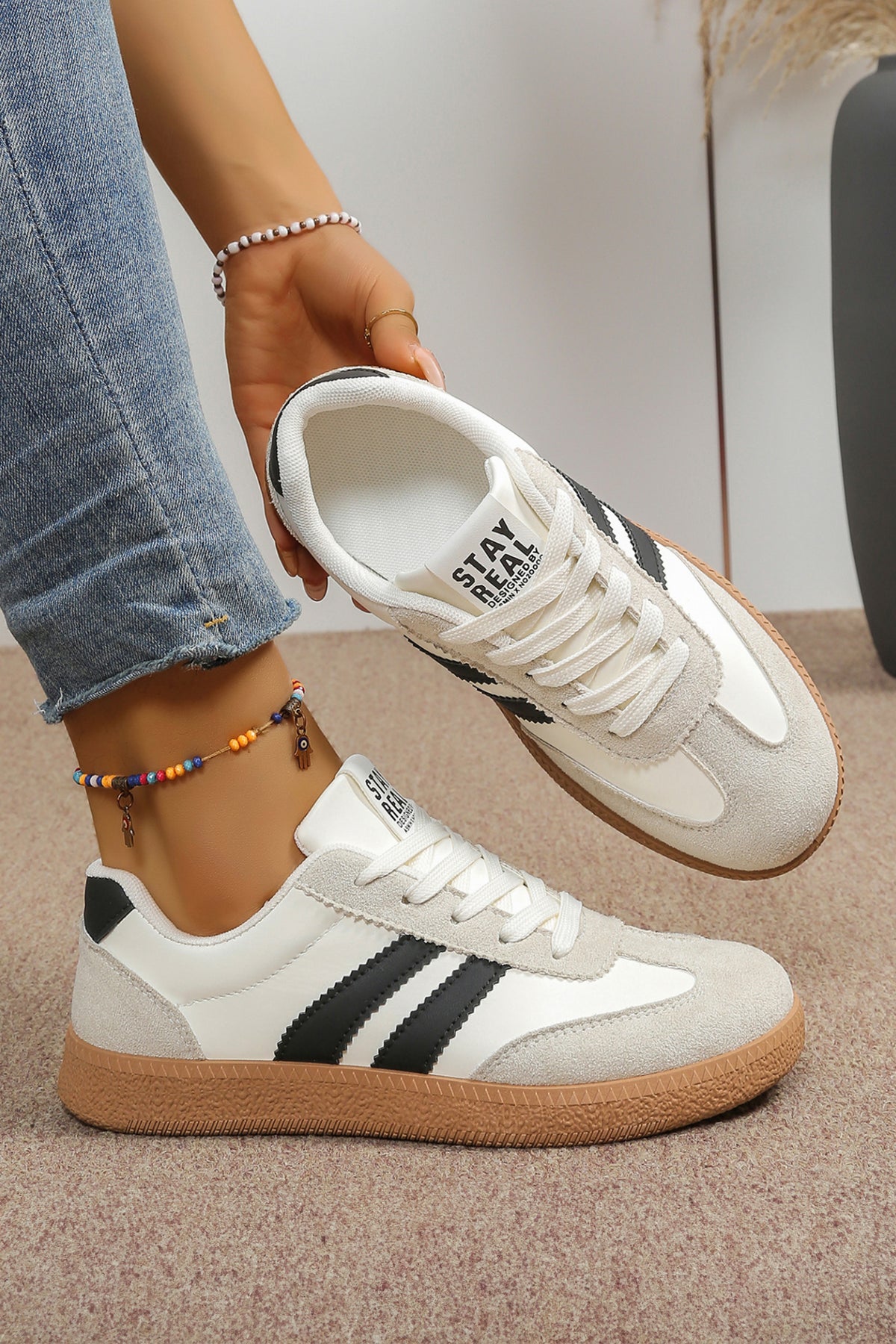 Ashleigh Blue Varsity Color Block Patchwork PU Leather Lace Up Shoes