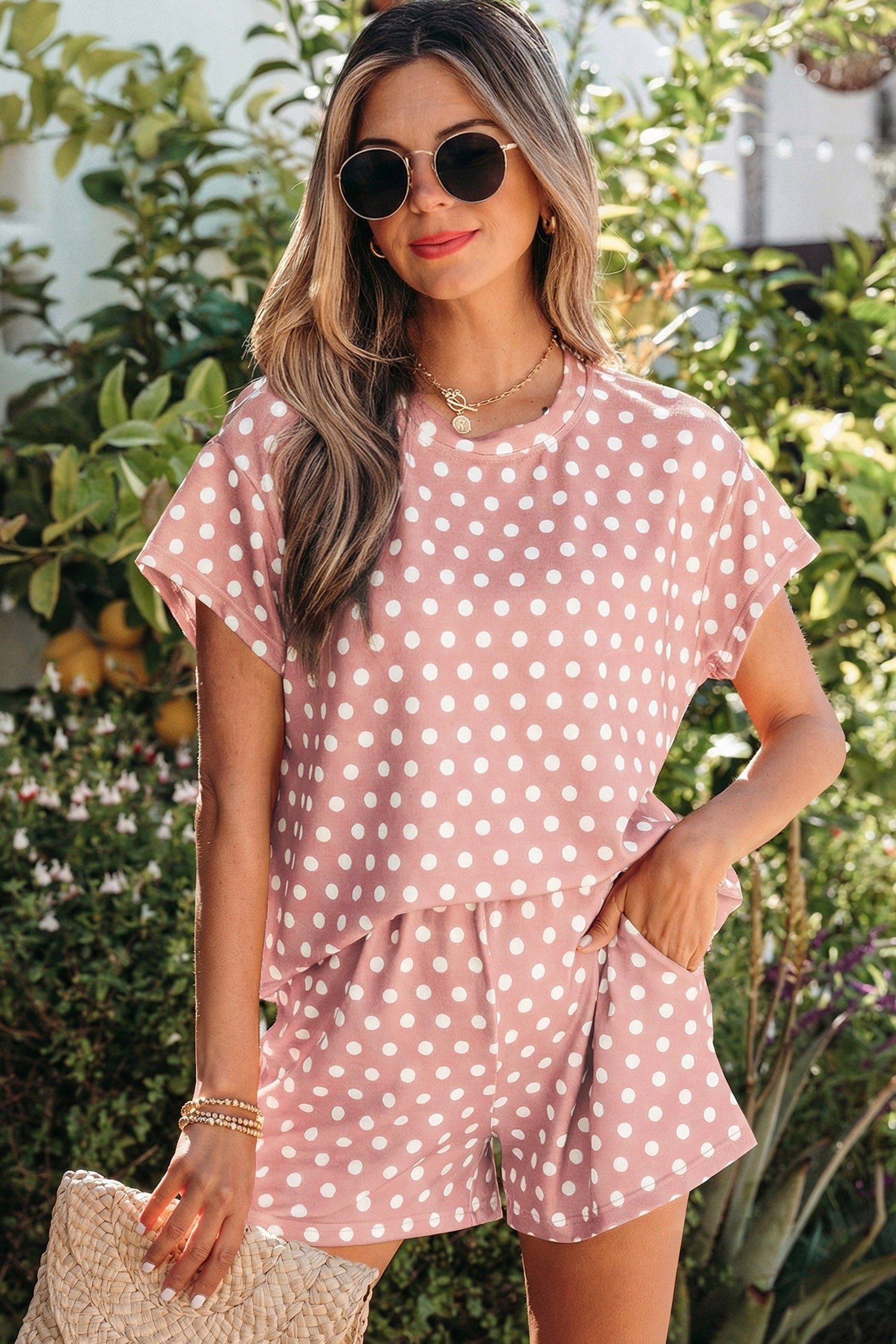 Brown Polka Dot Print Short Set