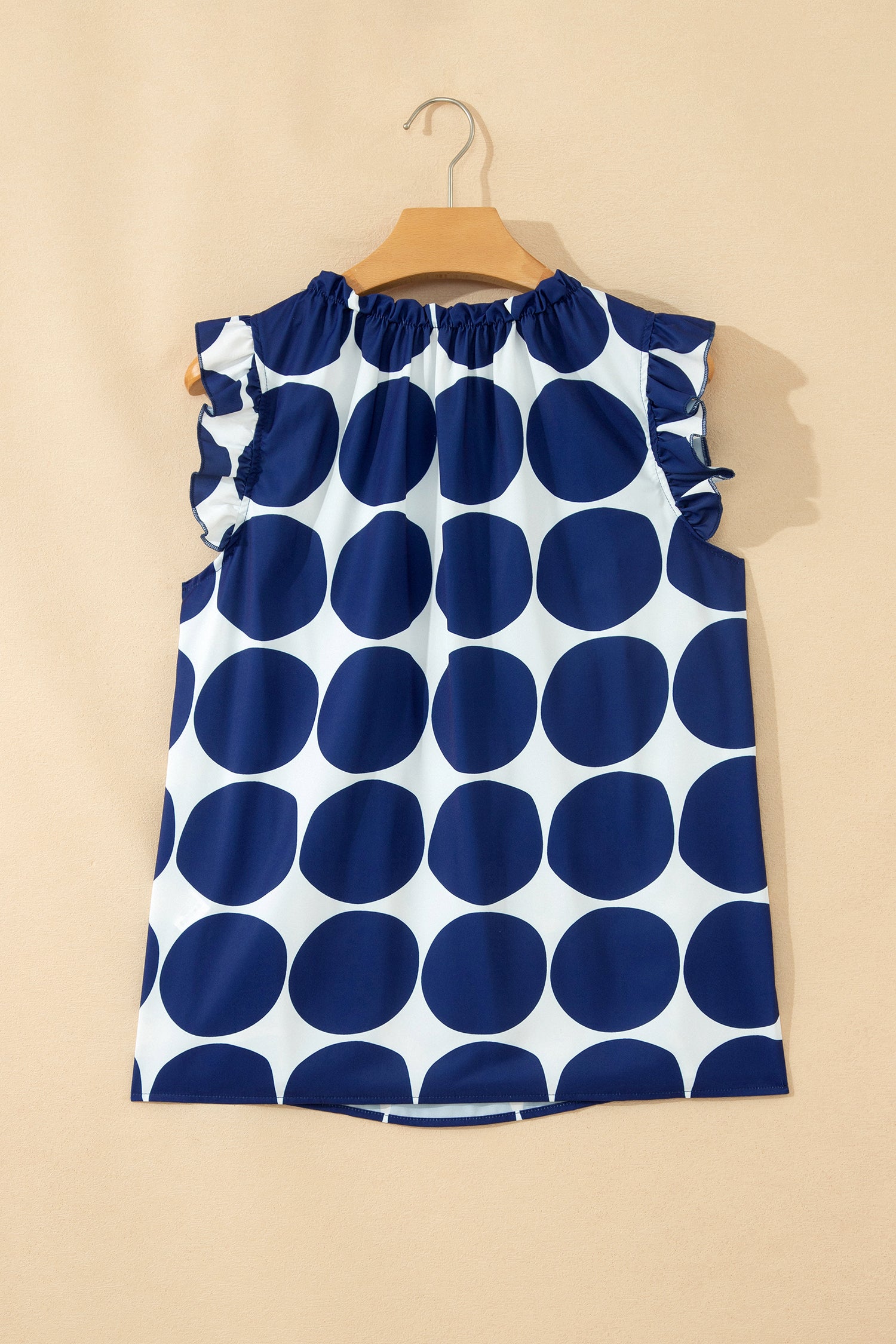 Rose Polka Dot Print Frilled Round Neck Shift Tank Top