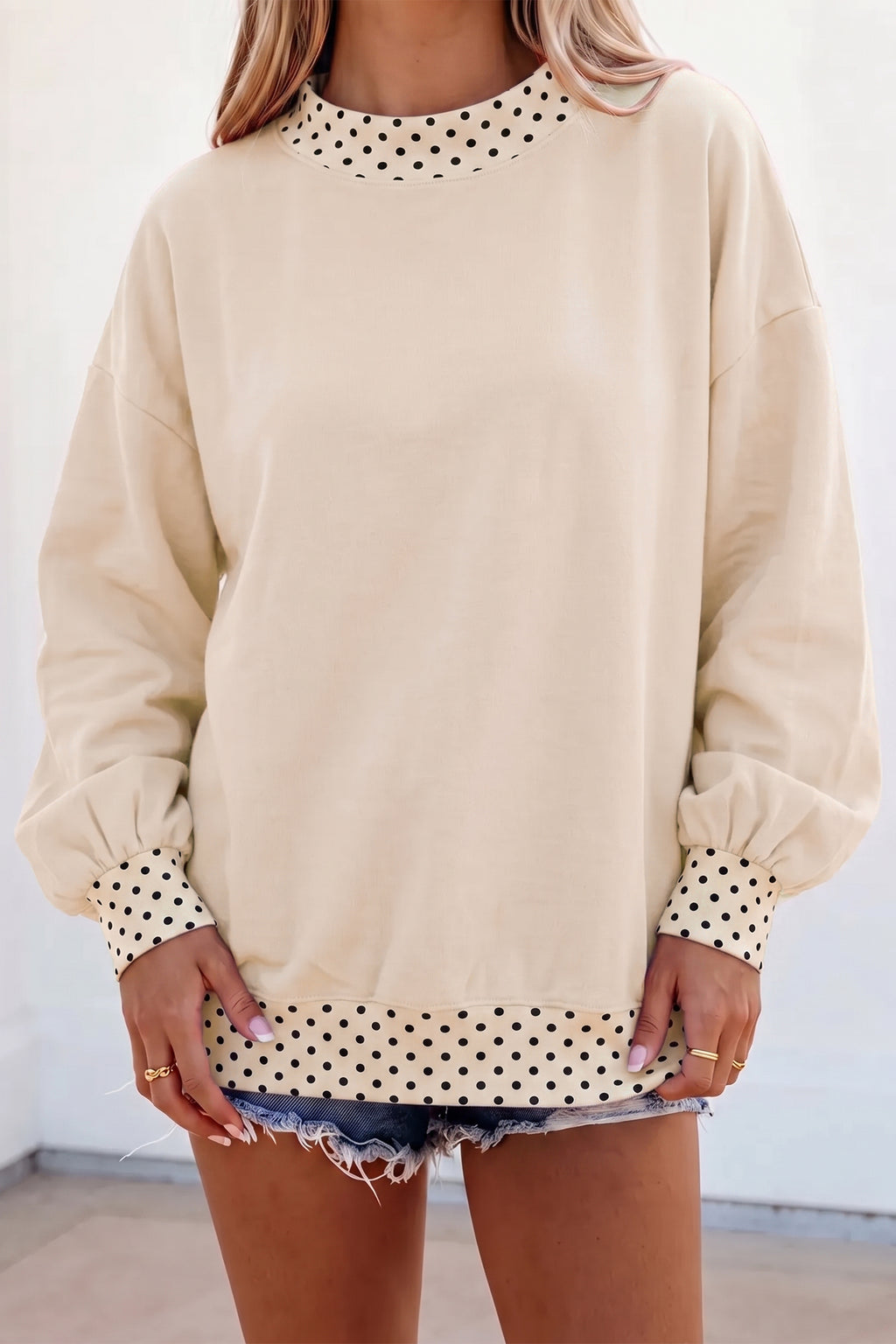 Jet Stream Colorblock Polka Dot Contrast Trim Oversized Sweatshirt