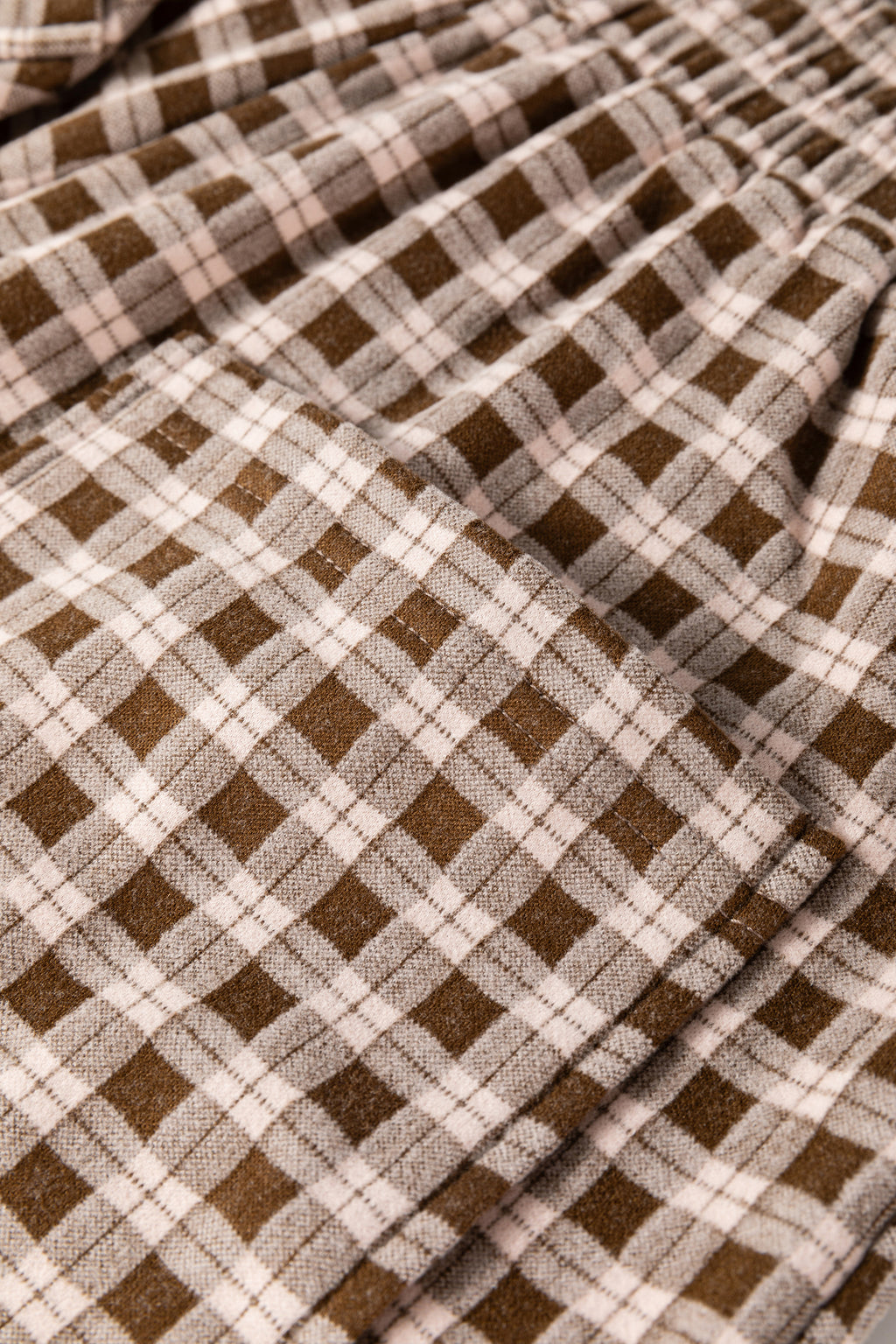 Khaki Plaid Elastic Waist Patch Pocket Wide Leg Pants