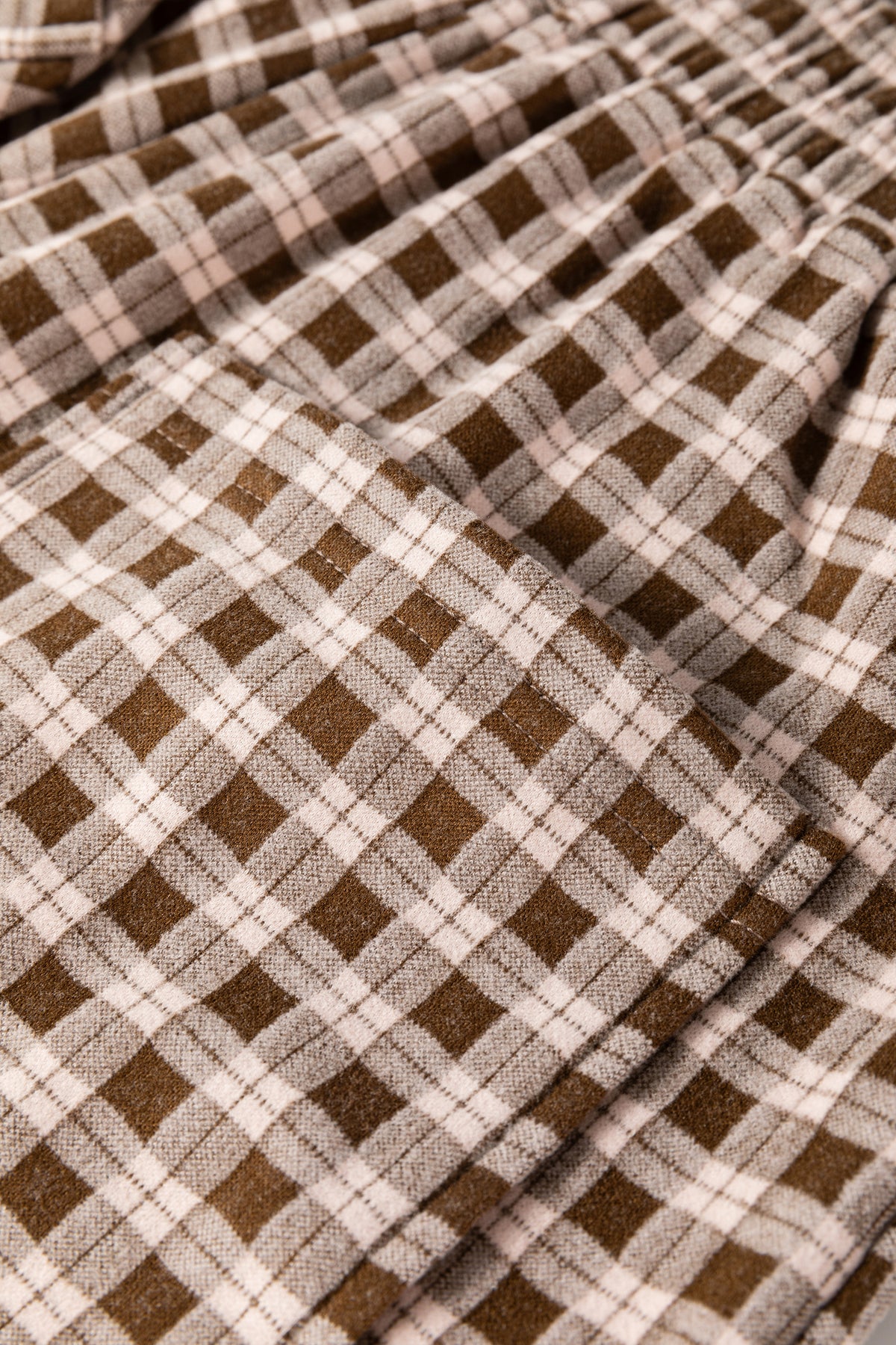 Khaki Plaid Elastic Waist Patch Pocket Wide Leg Pants