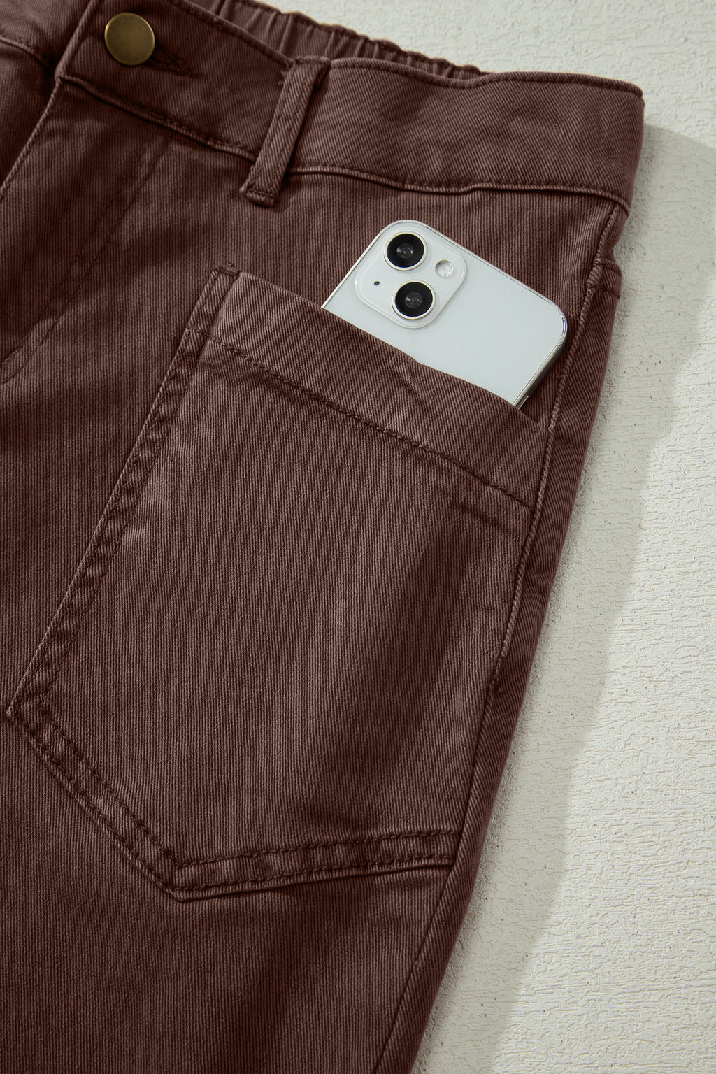 Four Leaf Clover Solid Color Square Patch Pocket Ankle-length Barrel Jeans