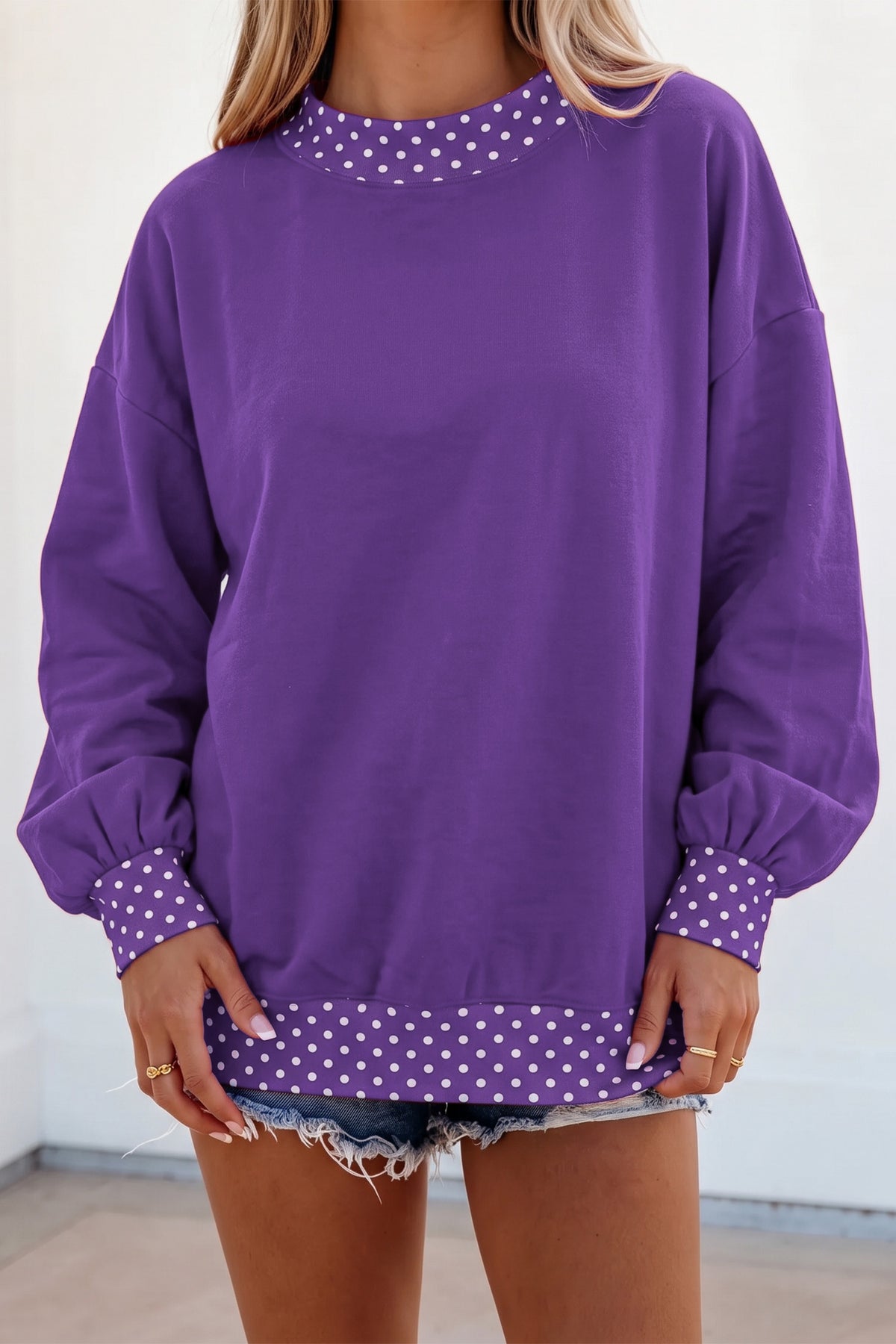 Jet Stream Colorblock Polka Dot Contrast Trim Oversized Sweatshirt