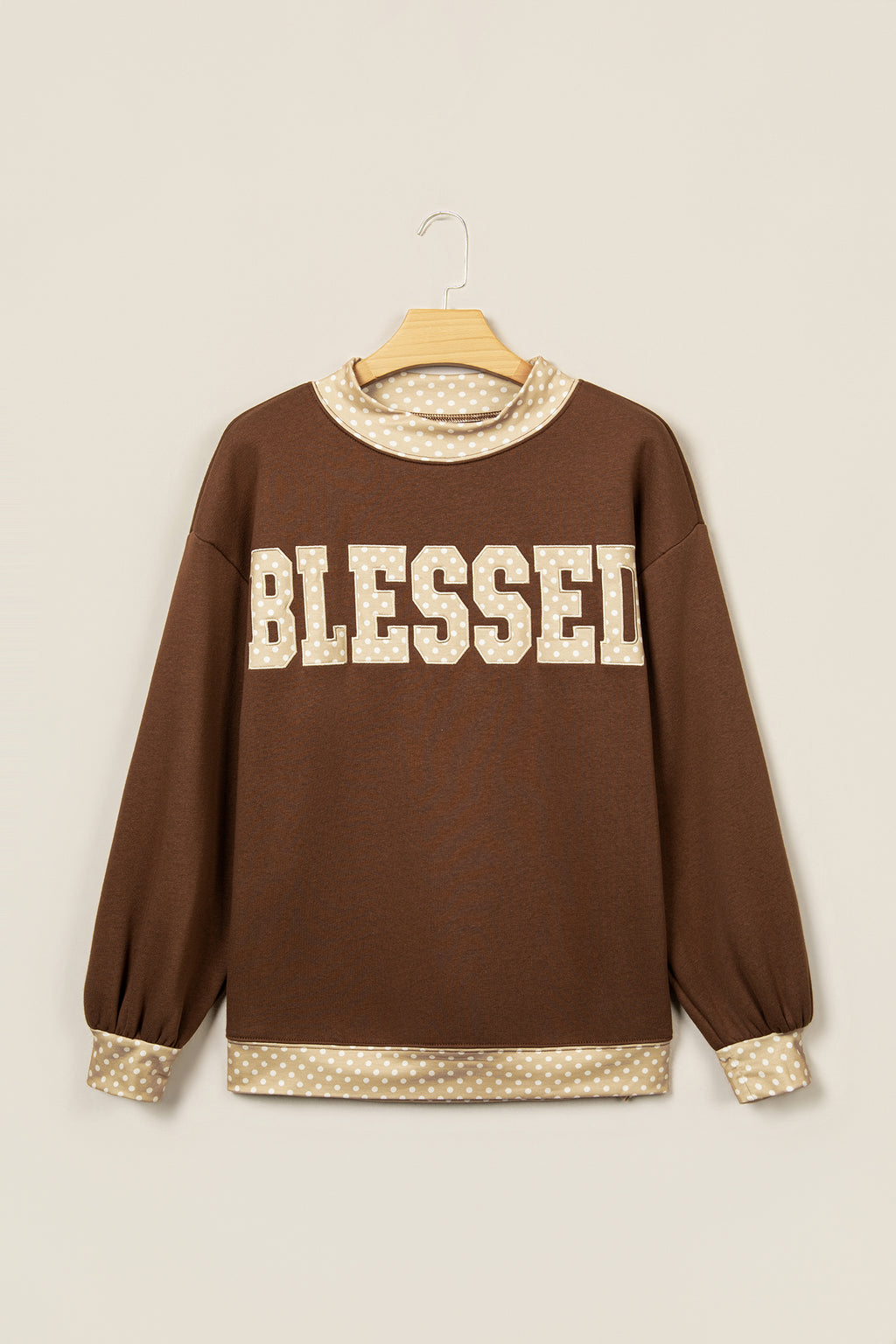 Parchment Leopard Trim High Neck FAITH Letter Graphic Baggy Sweatshirt