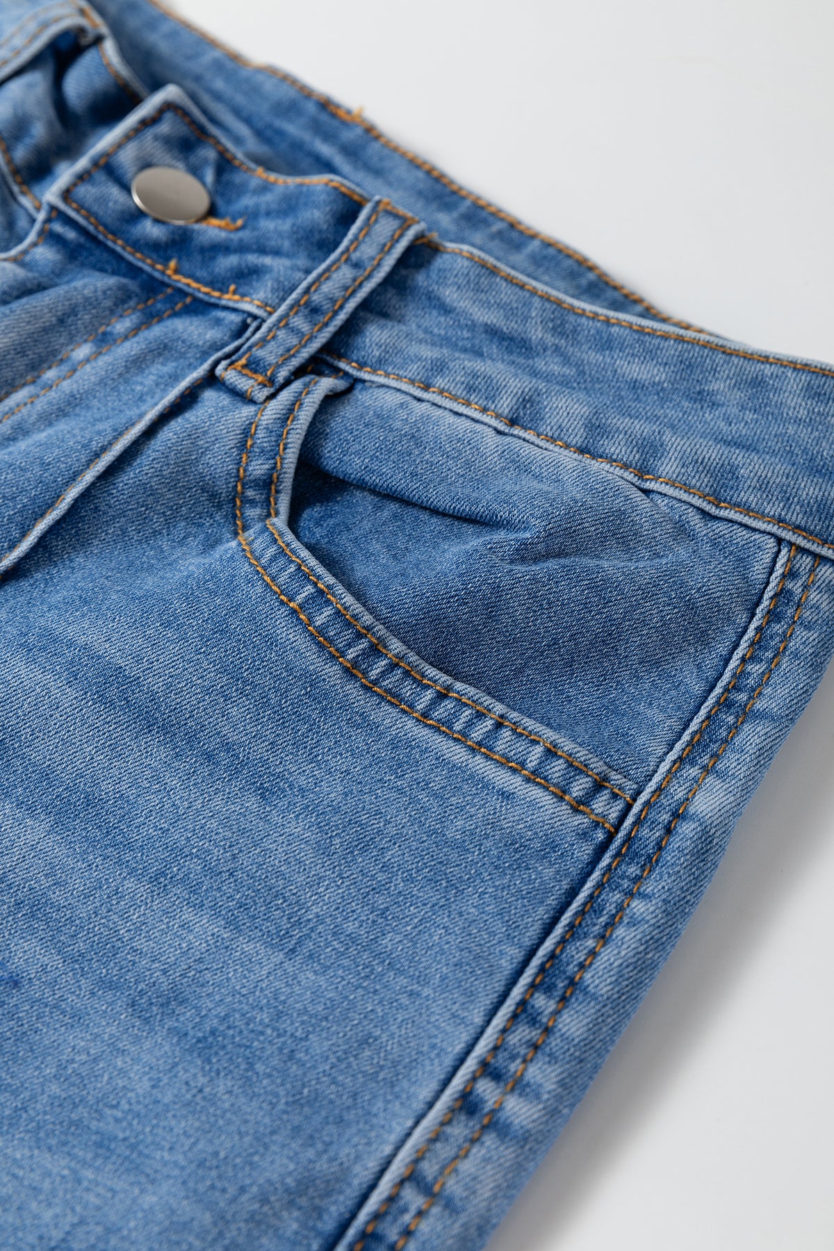 Dusk Blue Piping Seam Detail Flare Leg Pocket Jeans