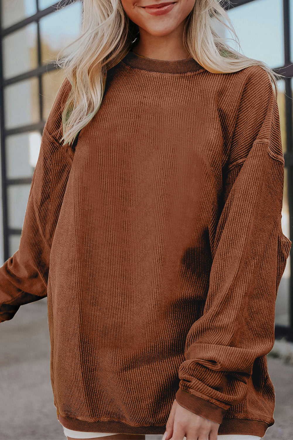 Festival Fuchsia Ribbed Corduroy Oversized Sweatshirt