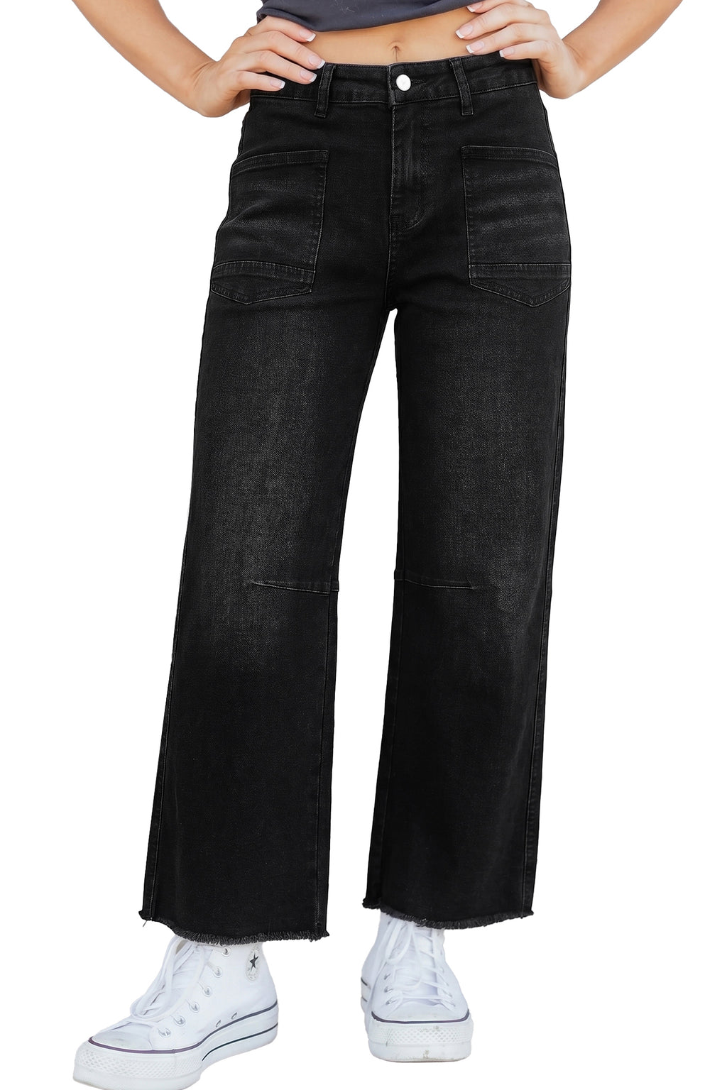 Sail Blue Frayed Cropped Straight Jeans