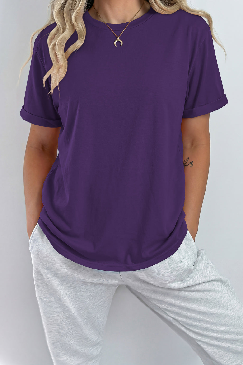 Yellow Cream Casual Plain Crew Neck Tee