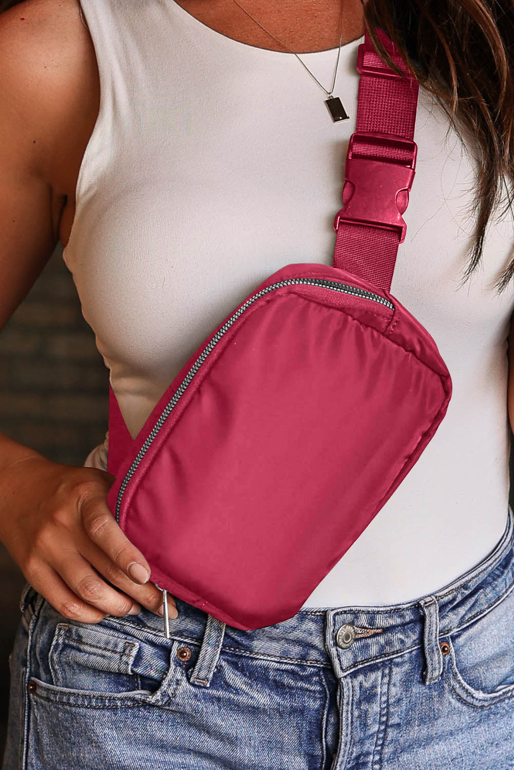Fiery Red Waterproof Zipped Crossbody Chest Bag 20*5*14cm