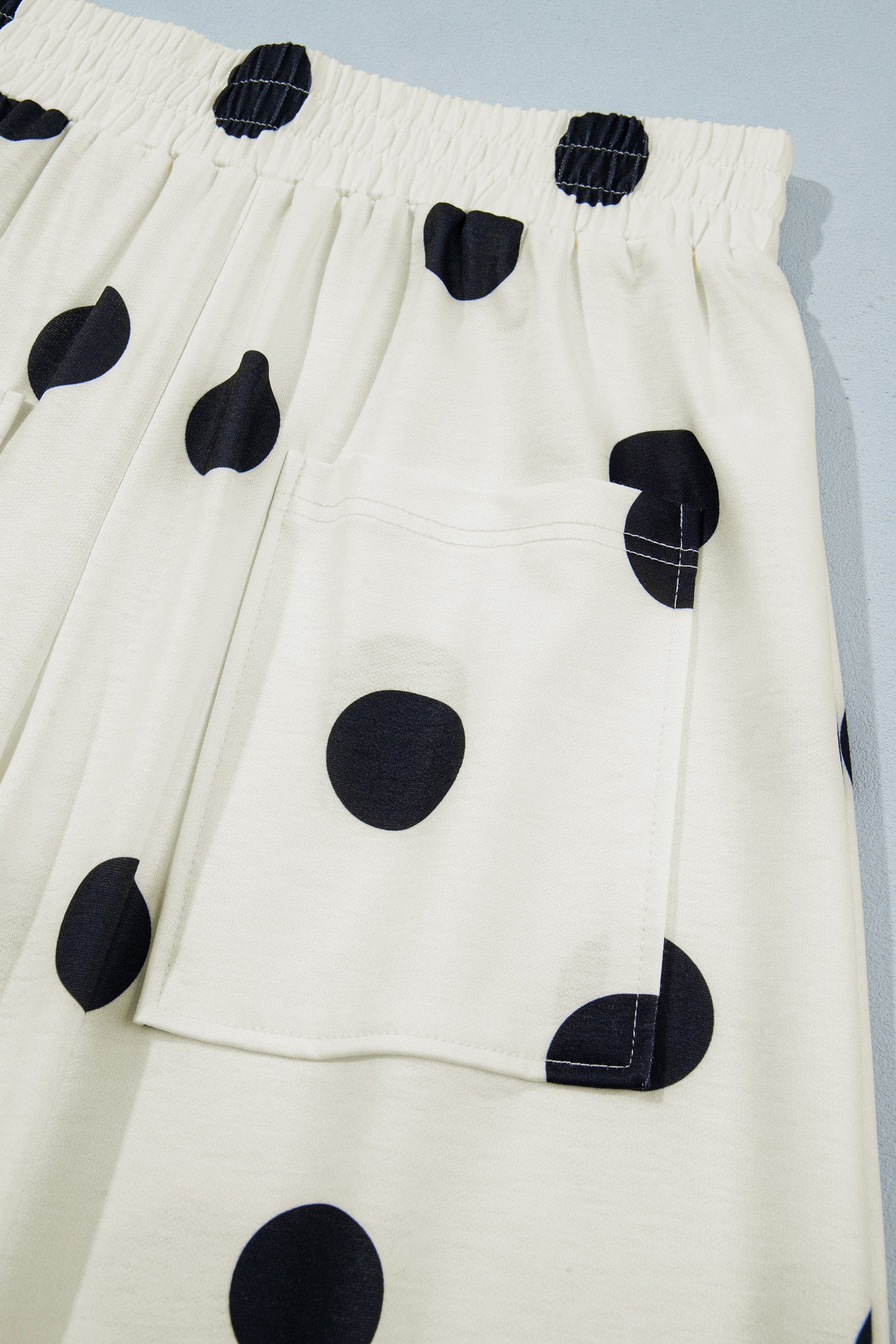 Brown Polka Dot Wide Leg Elastic Waist Casual Pants