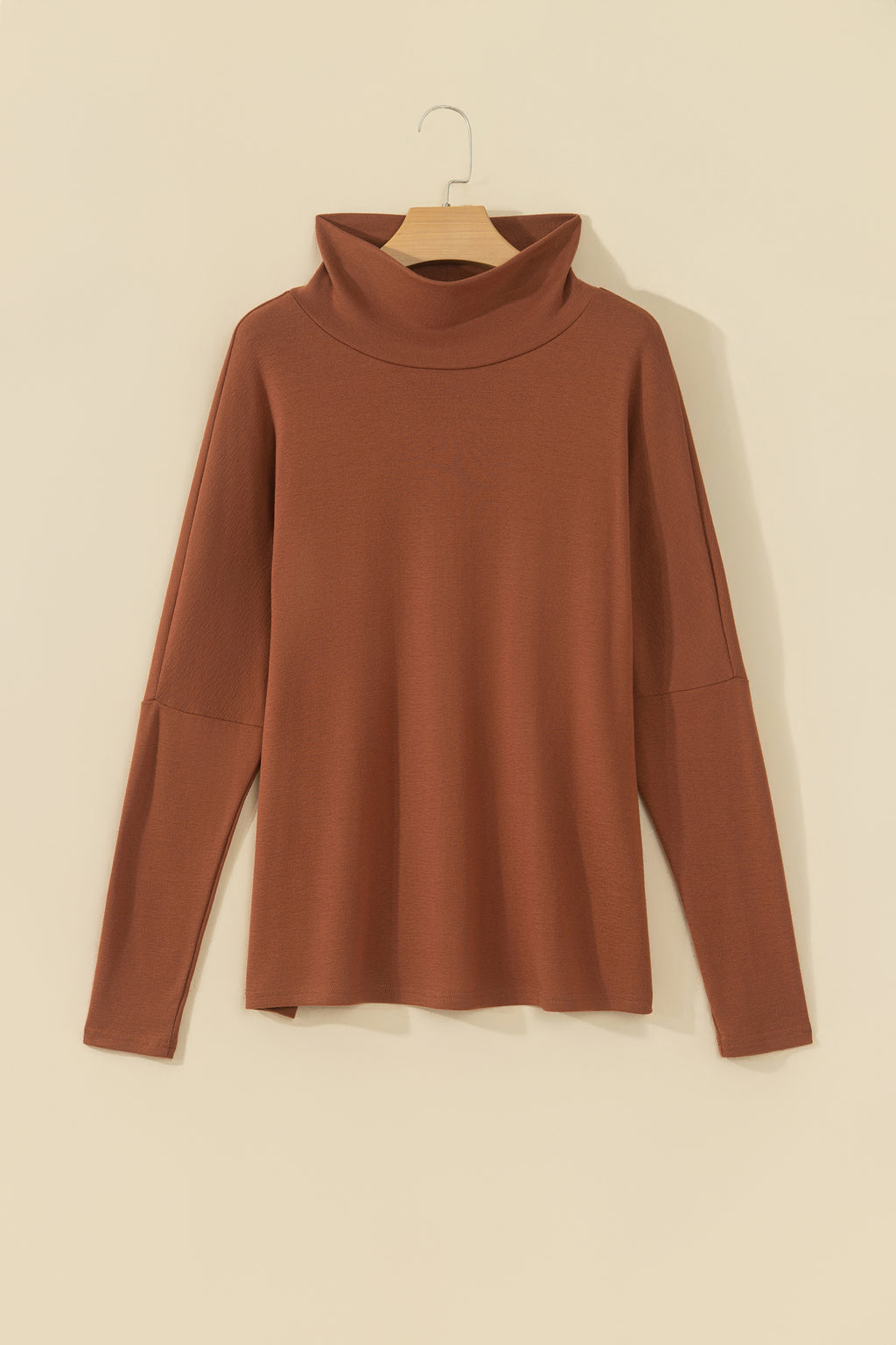 Red Sandalwood High Neck Long Sleeve Top