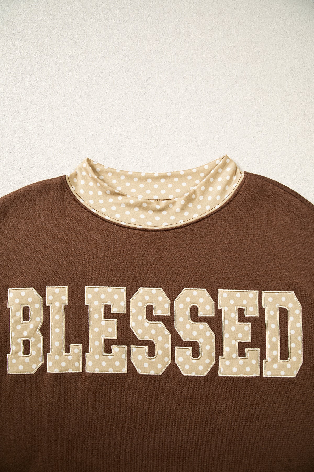 Parchment Leopard Trim High Neck FAITH Letter Graphic Baggy Sweatshirt