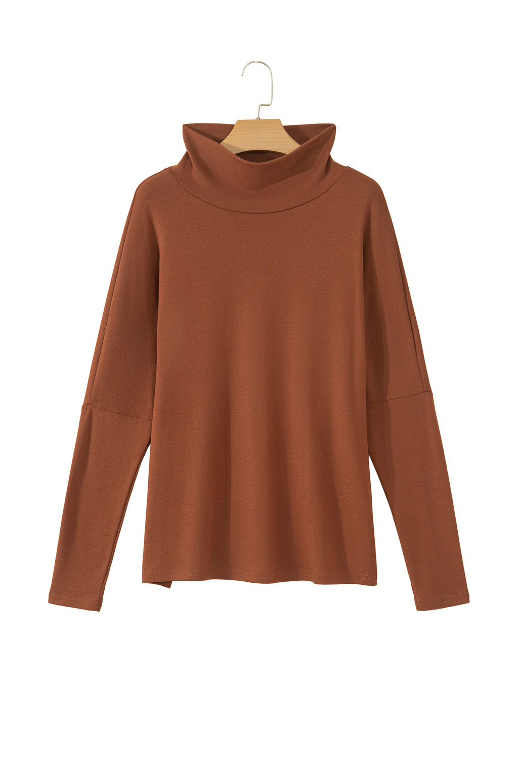 Red Sandalwood High Neck Long Sleeve Top