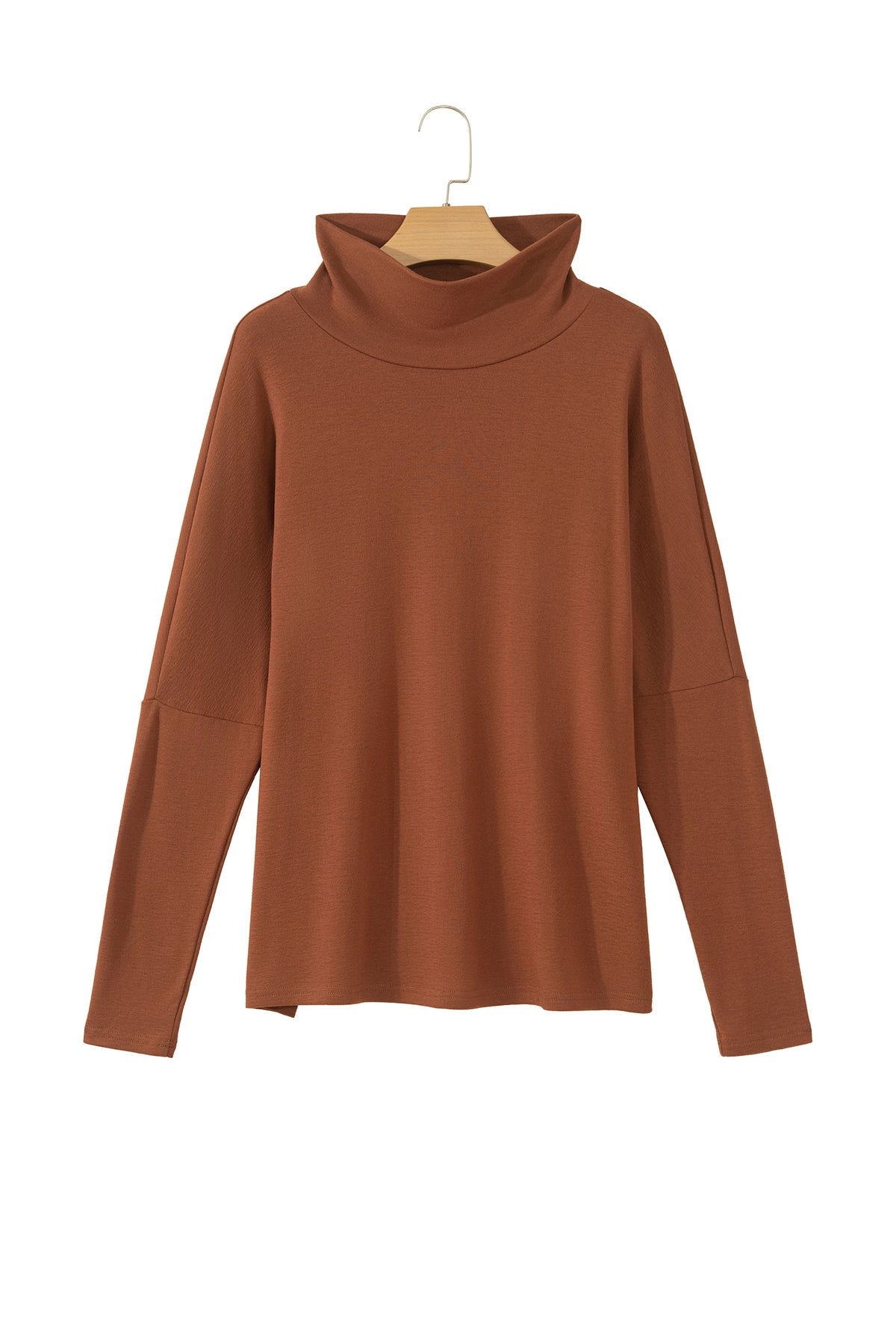 Red Sandalwood High Neck Long Sleeve Top