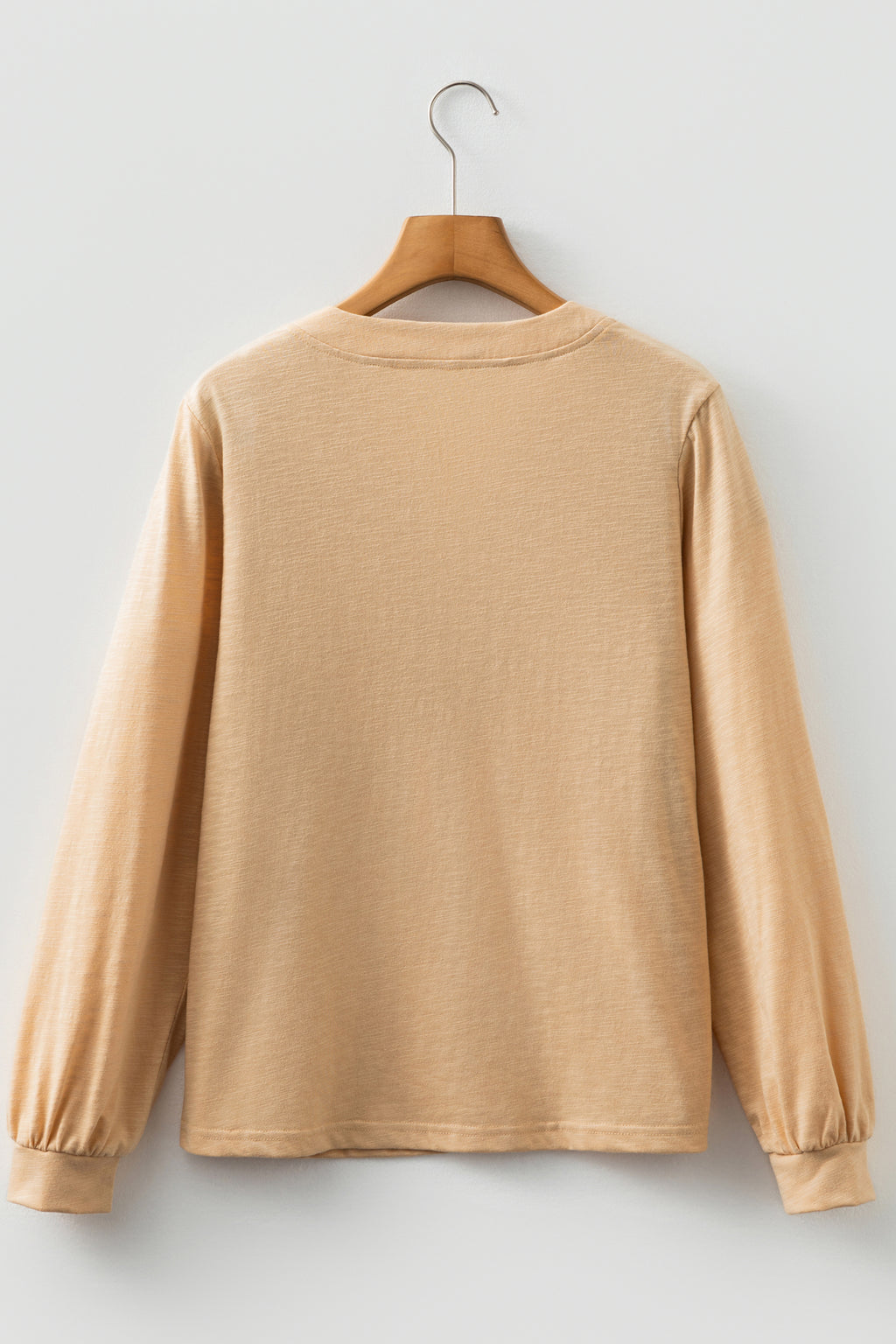 Racing Red Solid Color Button V Neck Long Sleeve Top