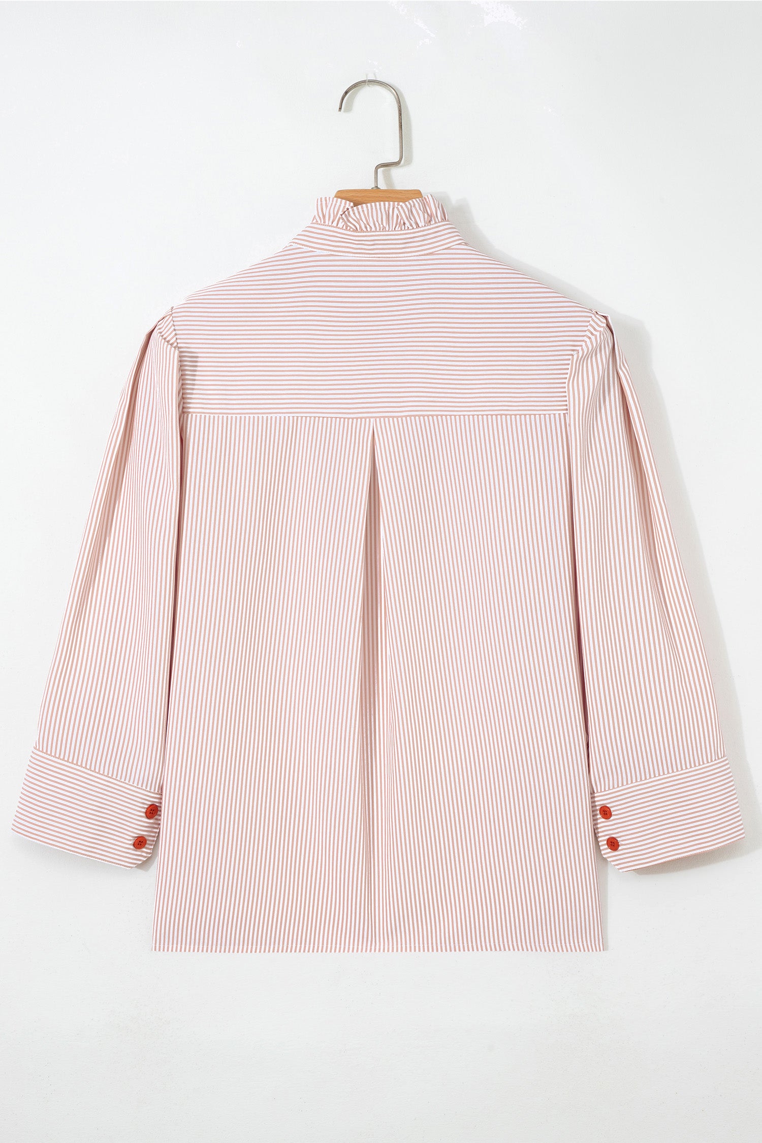 Khaki Stripe Color Block Patchwork Detail Frilled Collar Button Down Shirt