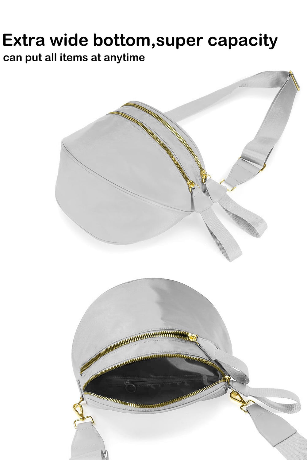 Pink Double Zip Crescent Shape Adjustable Sling Bag
