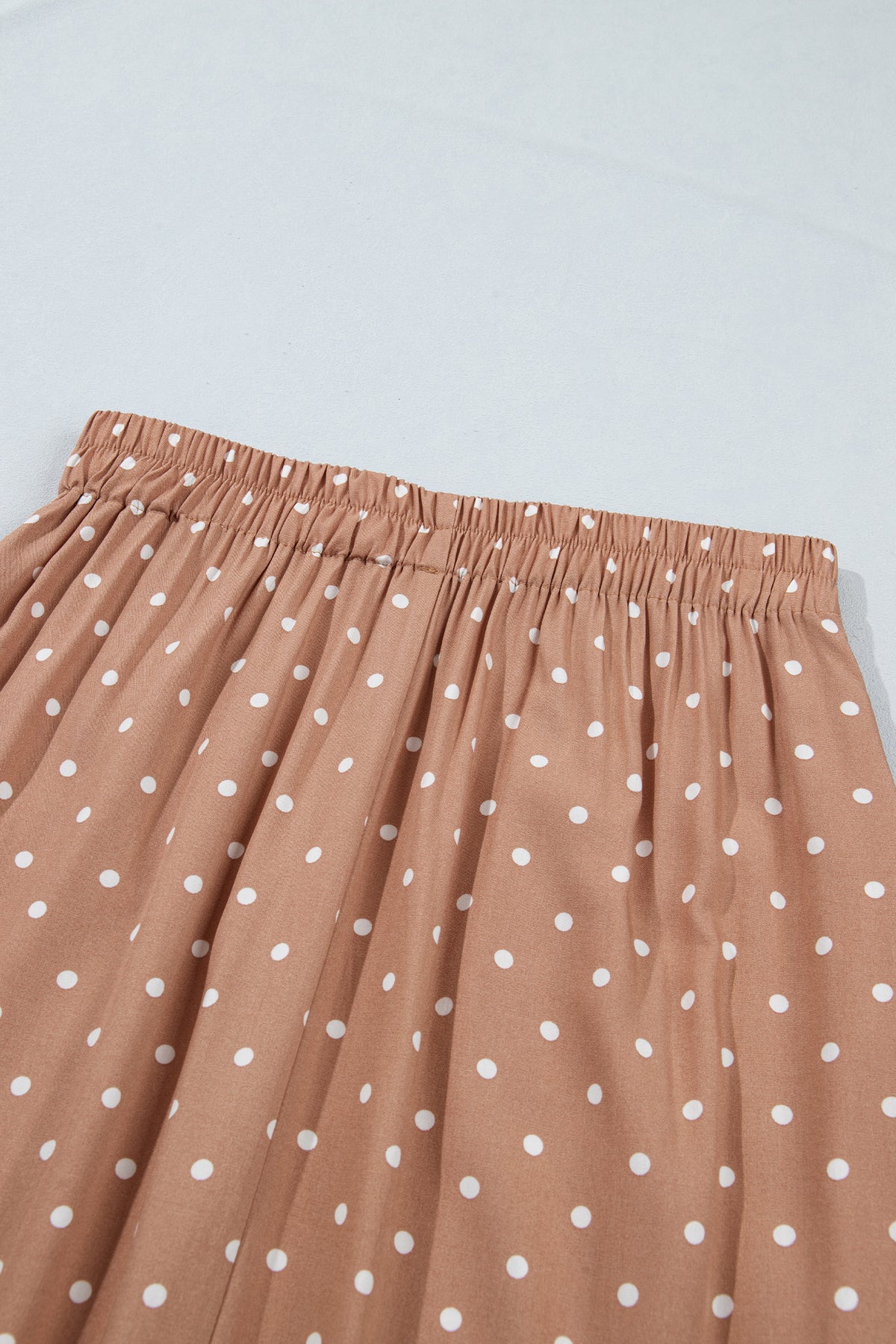 Khaki Polka Dot Lace Hem Elegant Long Shift Skirt