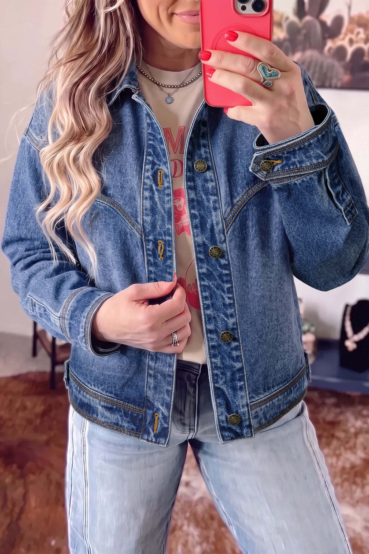 Sail Blue Vintage Wash Western Shift Denim Jacket