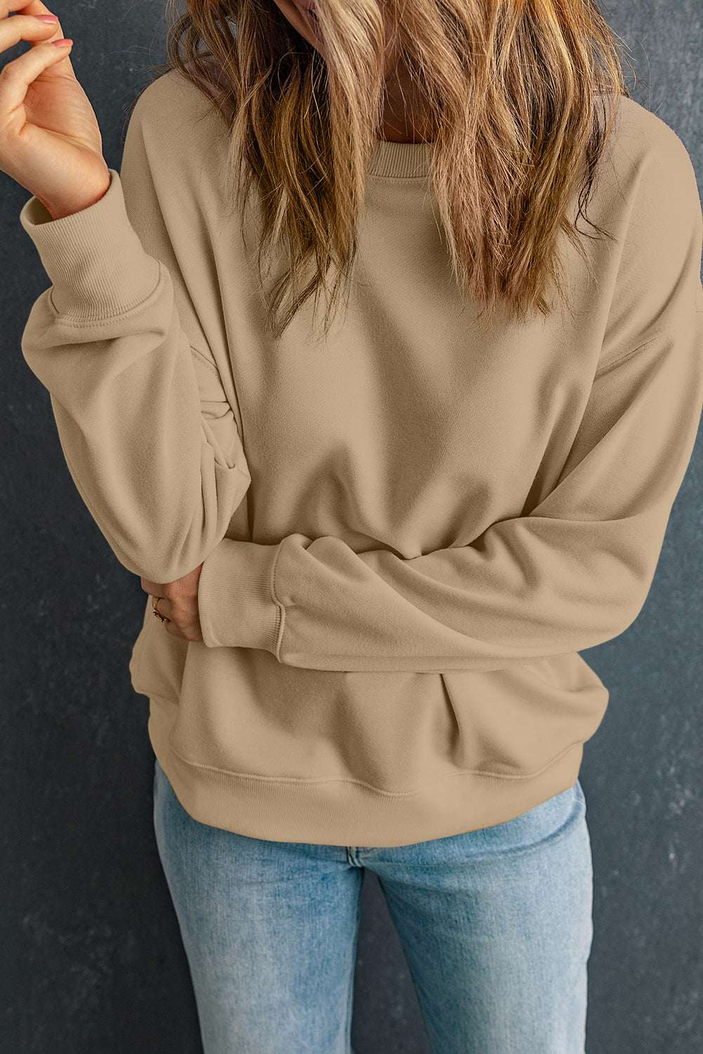 Pink Solid Classic Crewneck Pullover Sweatshirt