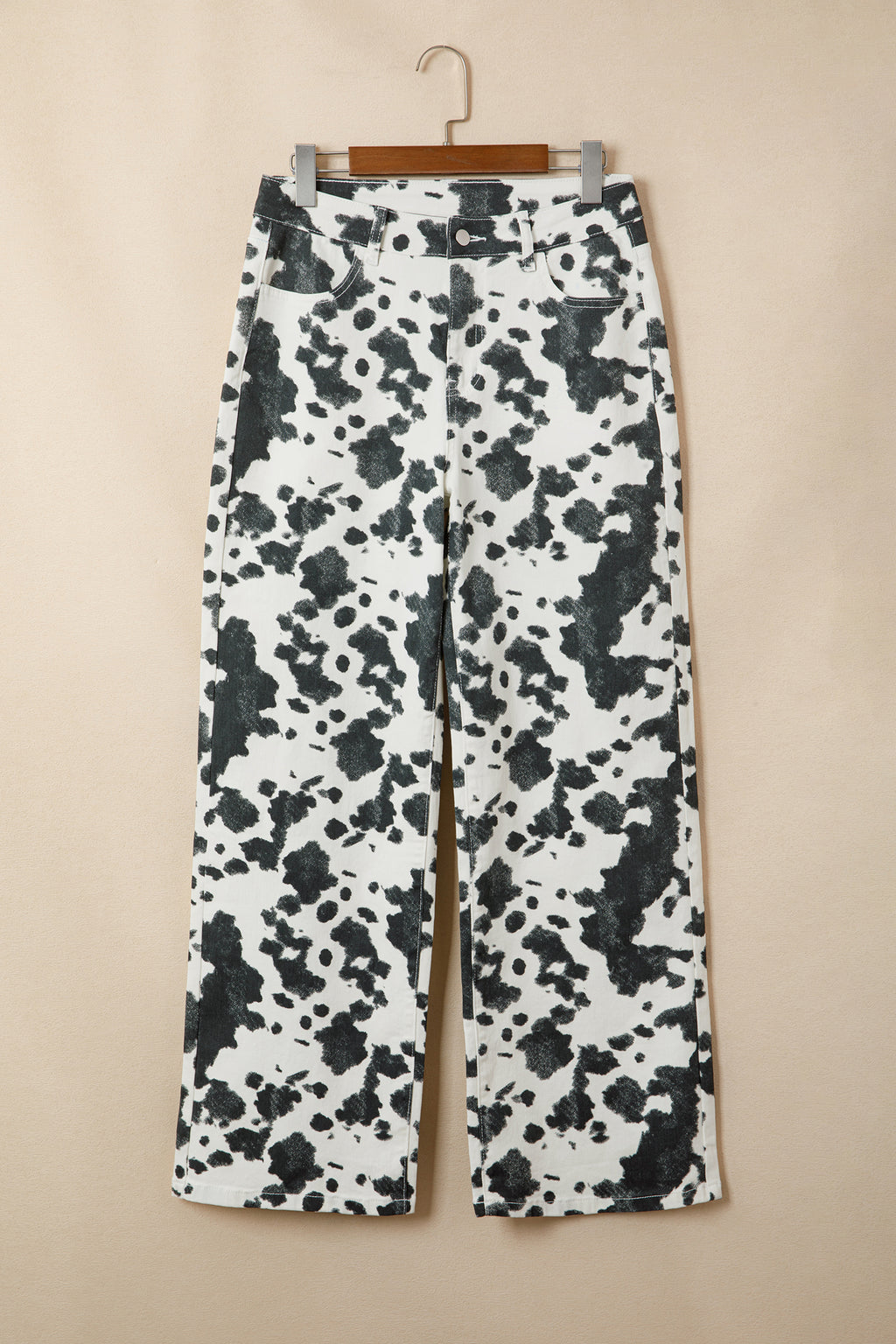 Brown Abstract Print Metal Button Regular Fit Full-Length Jeans