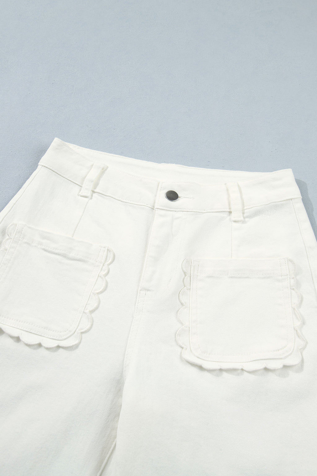 Yellow Solid Color Scalloped Patch Pocket Shift Jeans