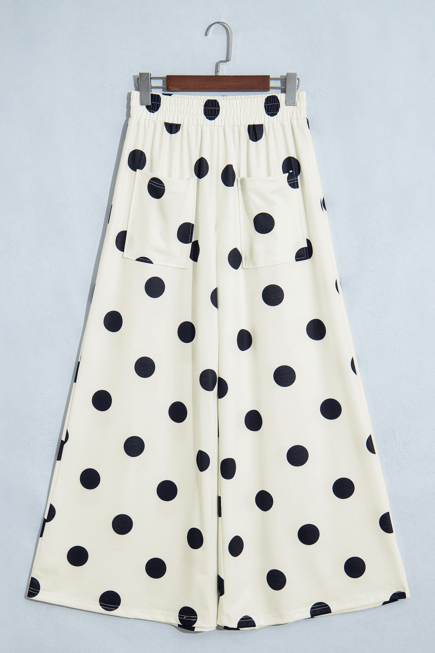 Brown Polka Dot Wide Leg Elastic Waist Casual Pants