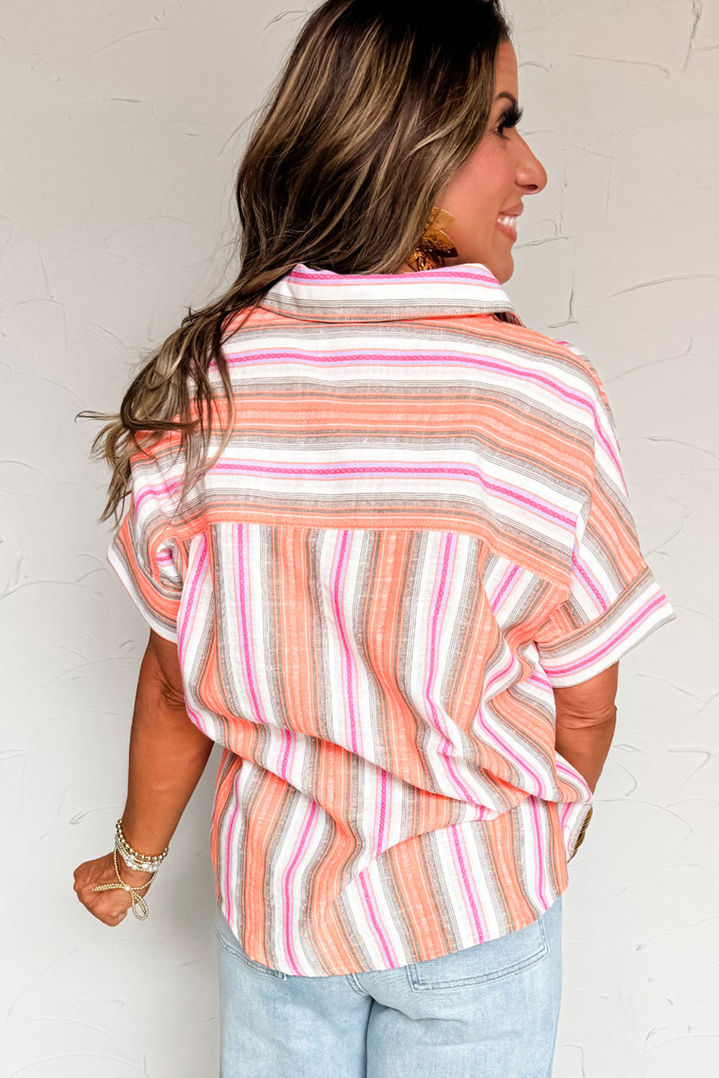 Pink Stripe Button up Short Sleeve Shirt