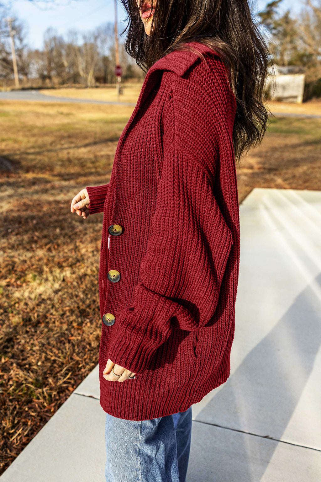 Red Dahlia Solid Color Knit Oversized Button Front Sweater Cardigan