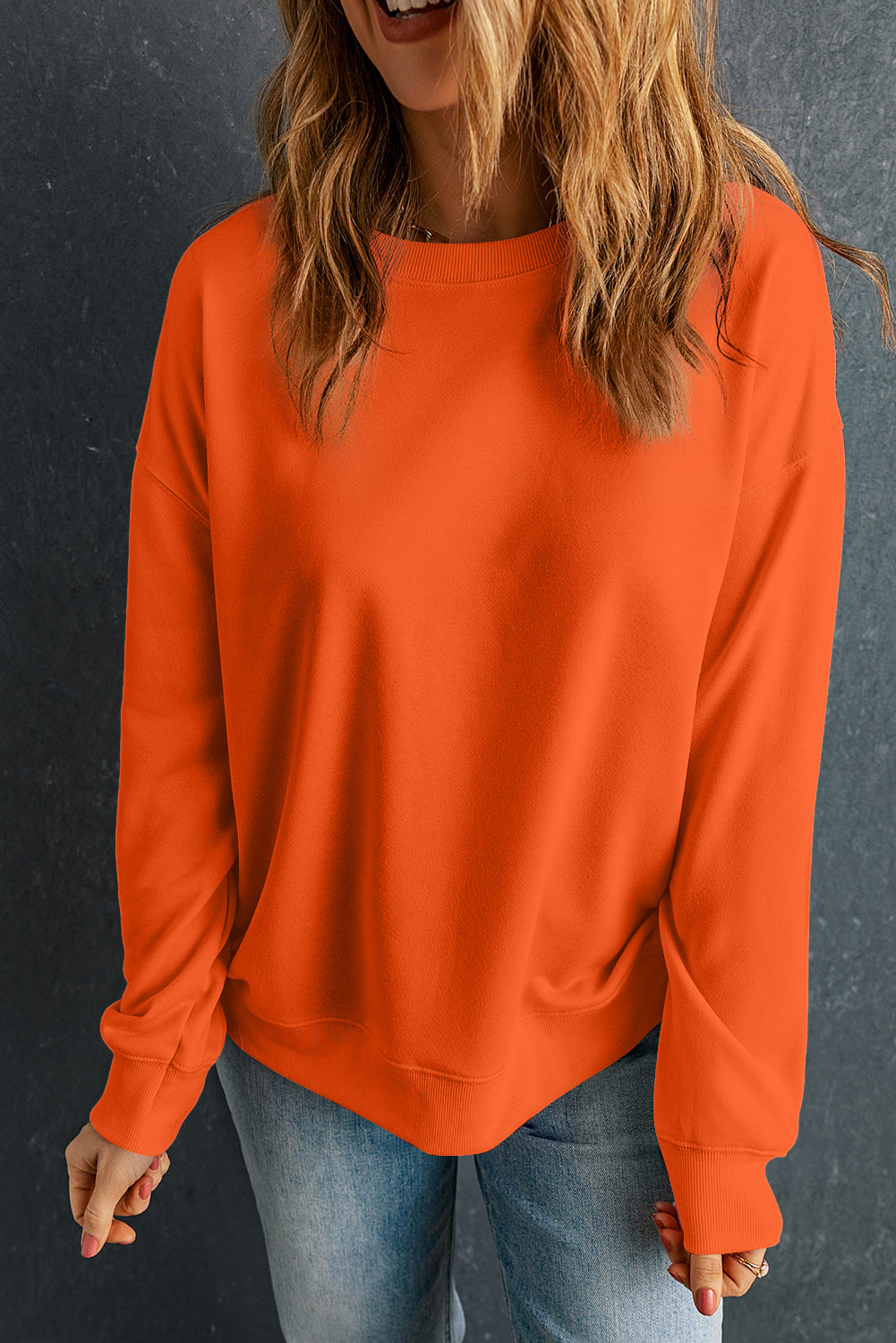 Pink Solid Classic Crewneck Pullover Sweatshirt