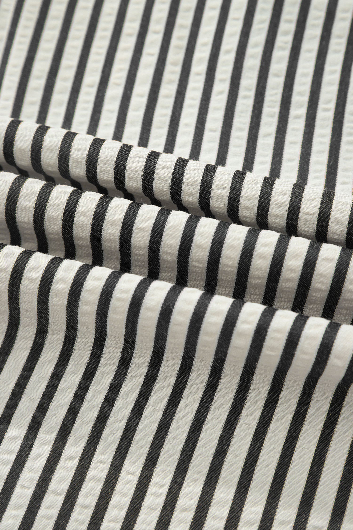 Black Stripe Double Ruffled Short Sleeve V Neck Blouse