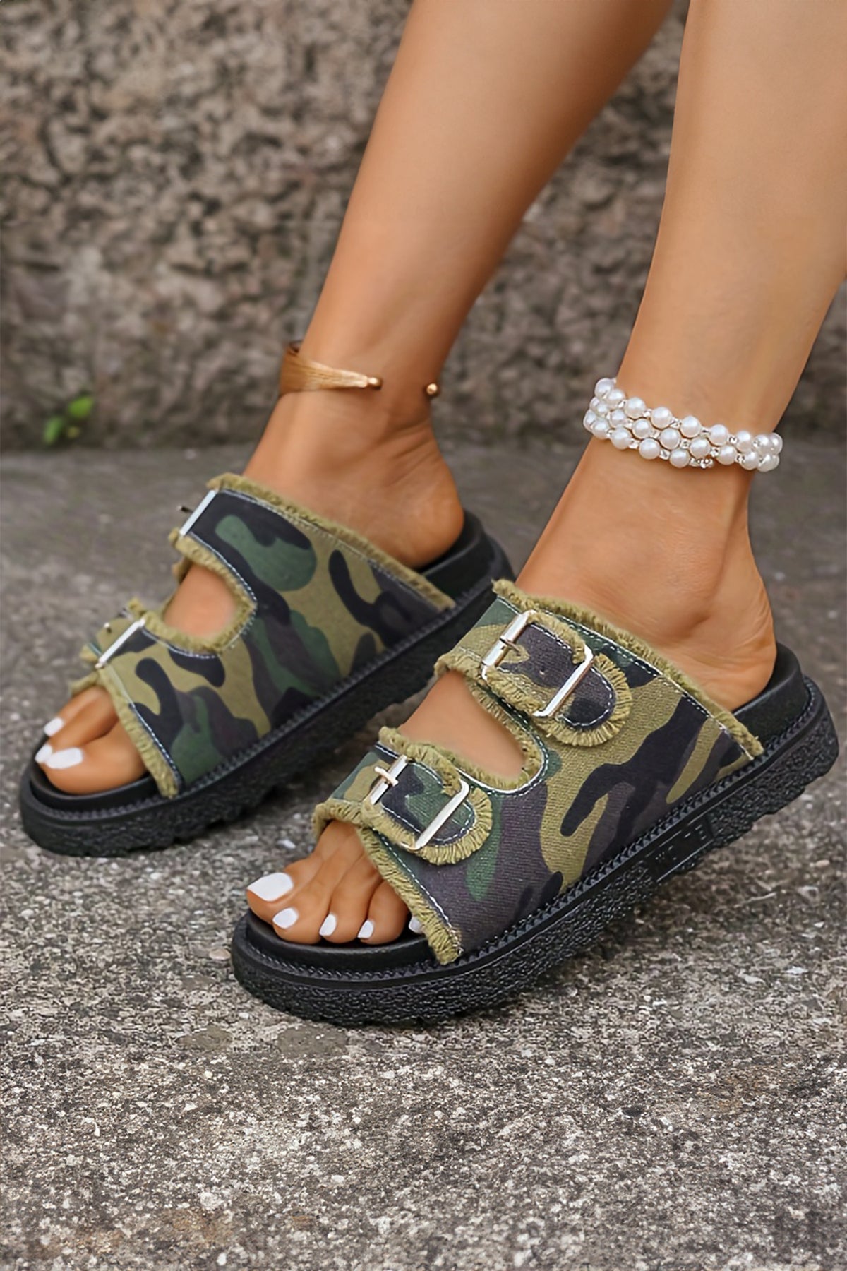 Navy Blue Denim Contrast Stitch Trim Hollow Out Retro Slippers