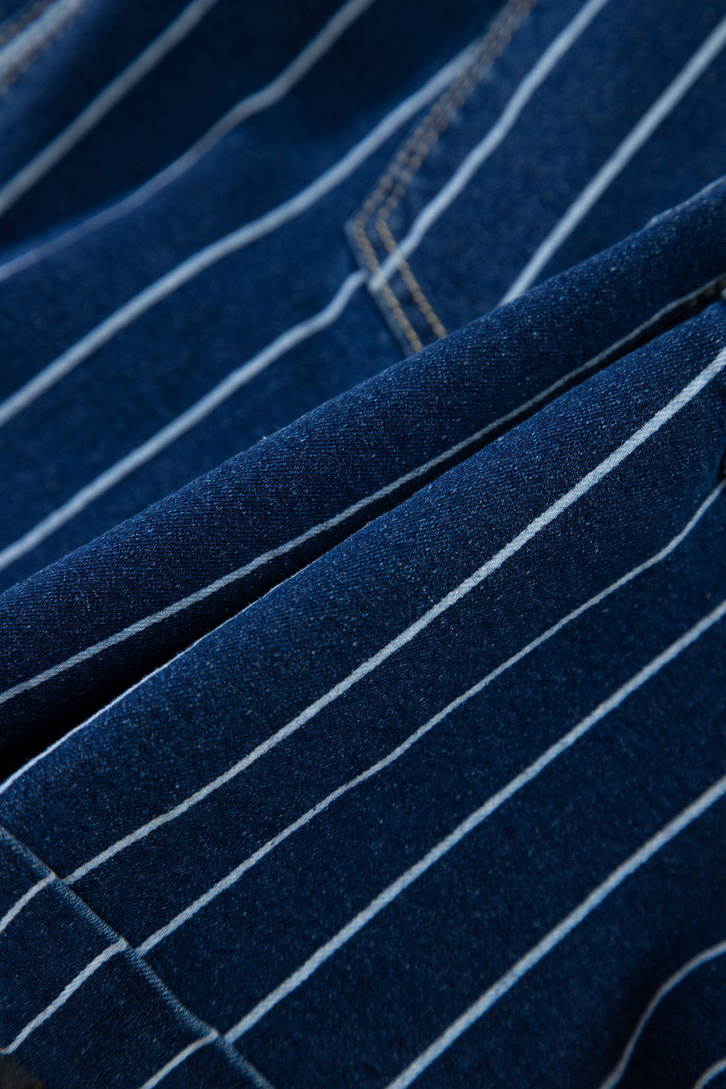 Blue Stripe Metal Button Detail Denim Shorts