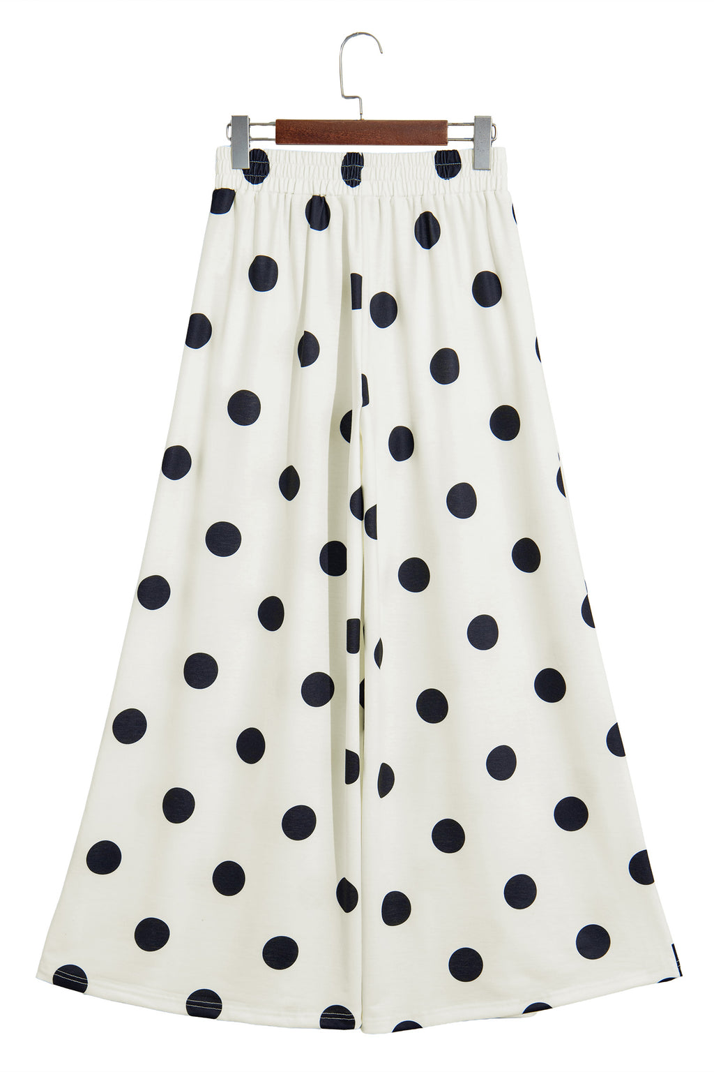 Brown Polka Dot Wide Leg Elastic Waist Casual Pants