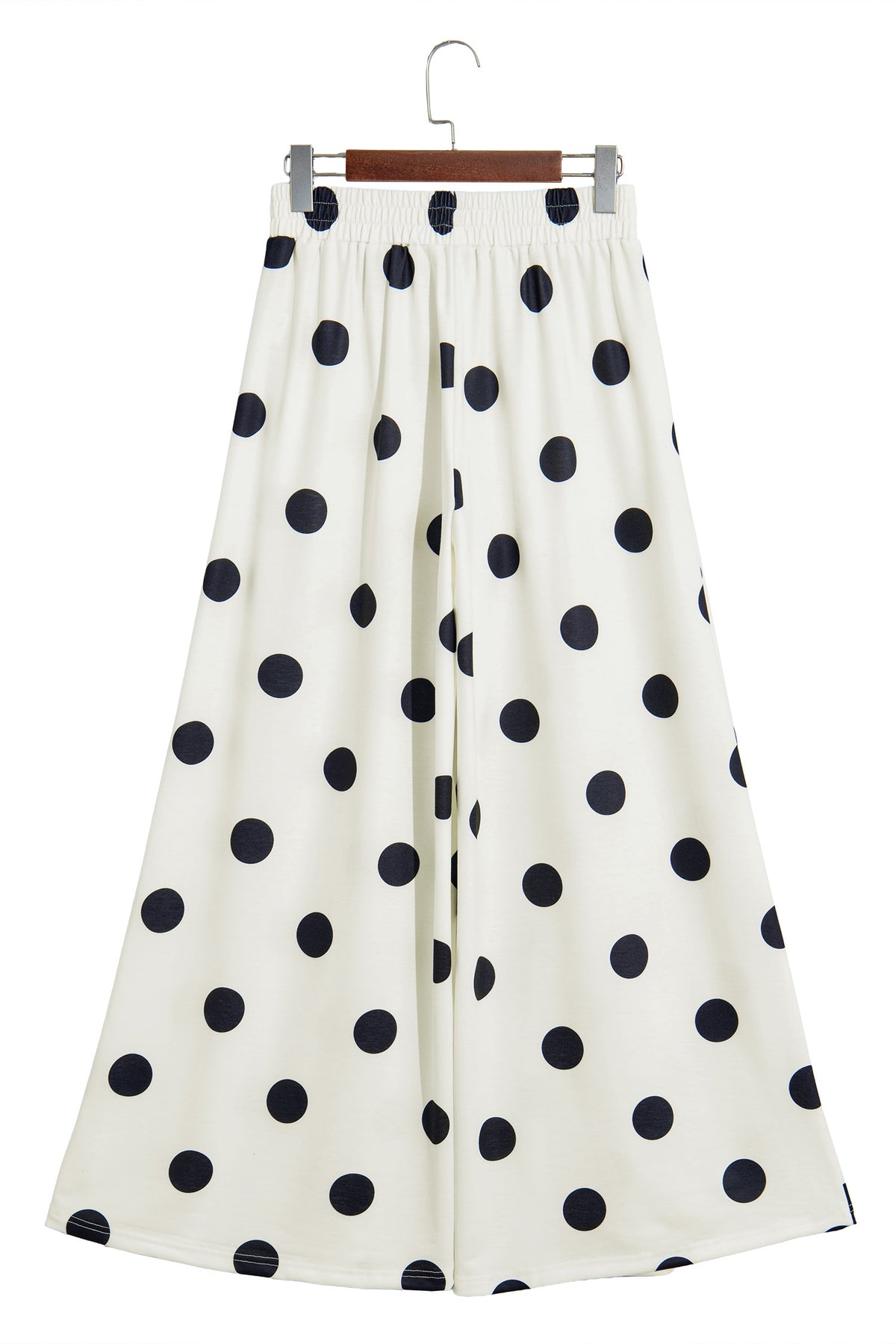 Brown Polka Dot Wide Leg Elastic Waist Casual Pants