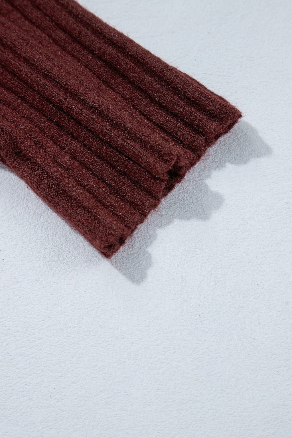 Dark Brown Ribbed Trim High Neck Short Sleeve Casual Sweater