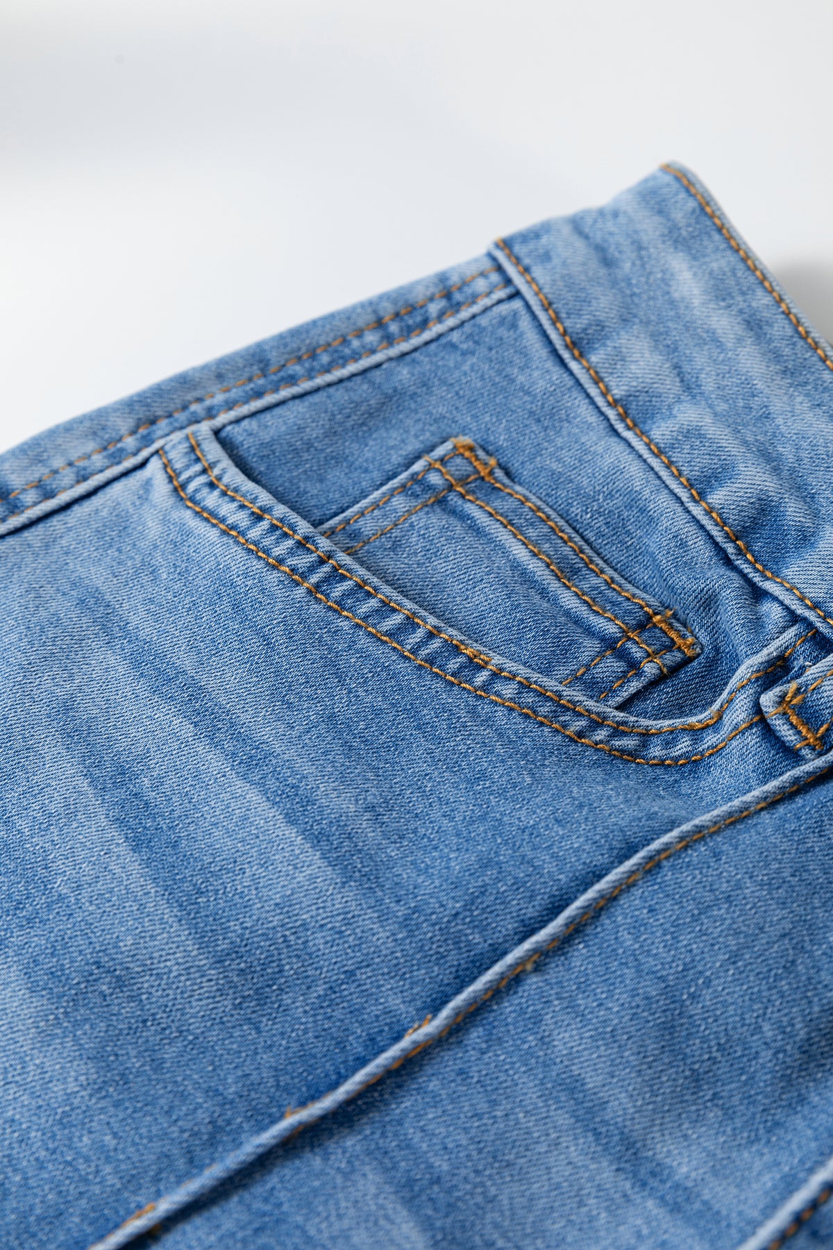 Dusk Blue Piping Seam Detail Flare Leg Pocket Jeans