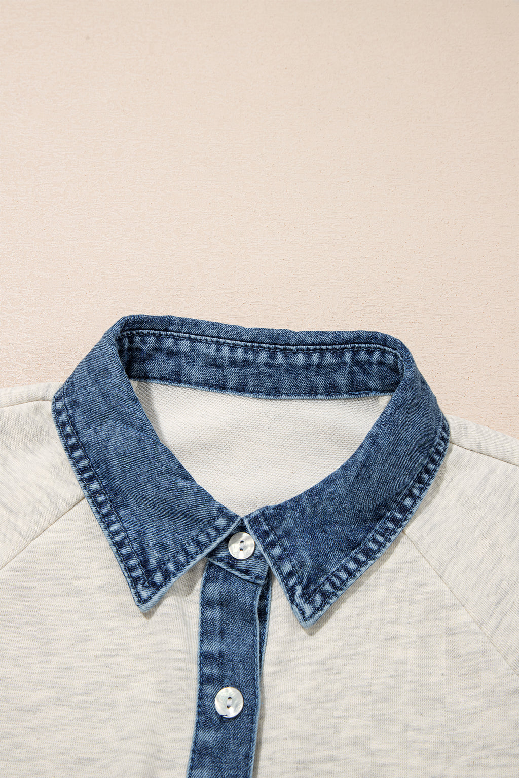 Gray Denim Collar Patchwork Long Sleeve Pullover Top