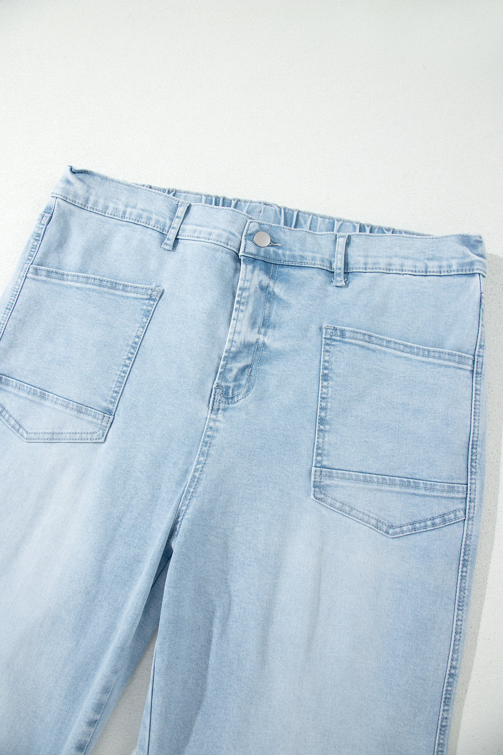 Beau Blue Plus Size Seam Detail Patch Pocket Raw Cut Shift Jeans
