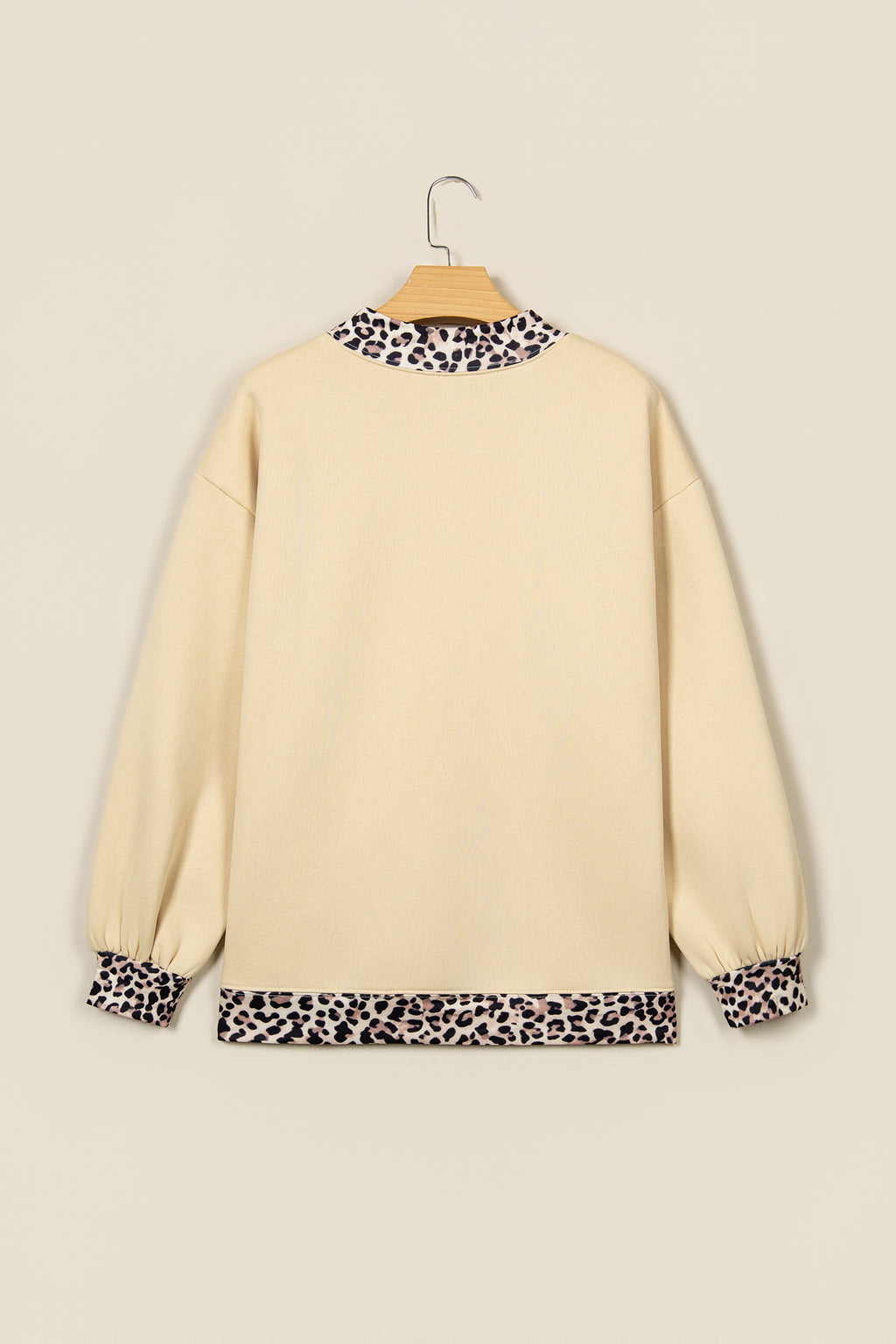 Parchment Leopard Trim High Neck FAITH Letter Graphic Baggy Sweatshirt
