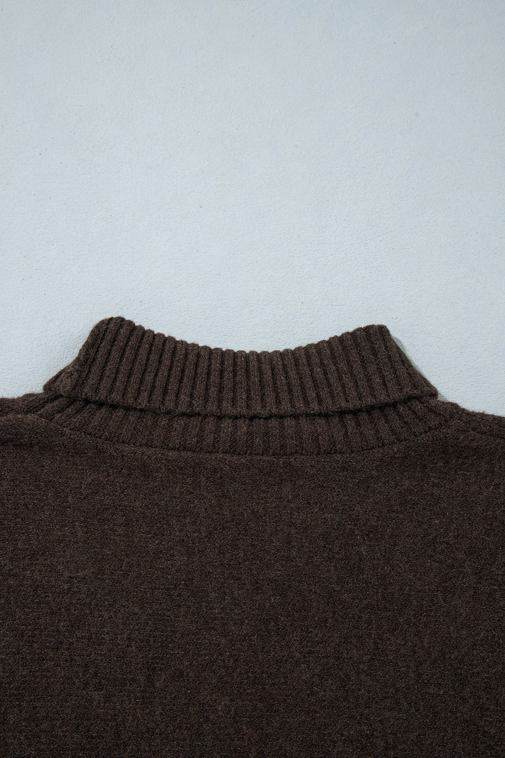 Dark Brown Ribbed Trim High Neck Short Sleeve Casual Sweater