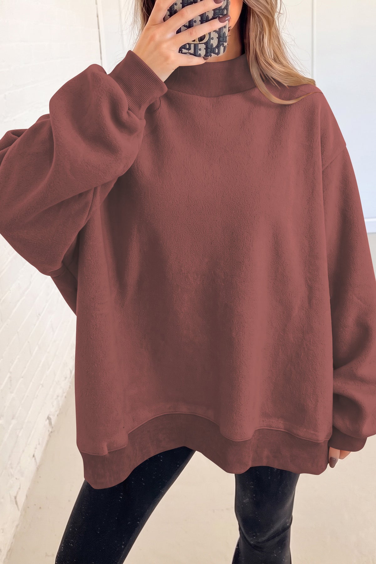 Carrot Oversize Drop Shoulder Reversible Mock Neck Sweatshirt