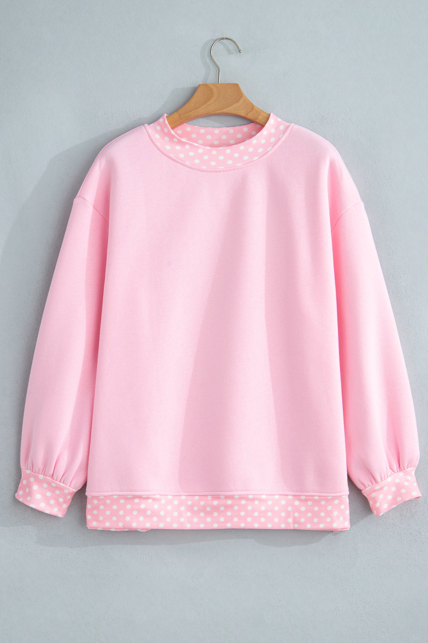 Pink Colorblock Polka Dot Contrast Trim Oversized Sweatshirt
